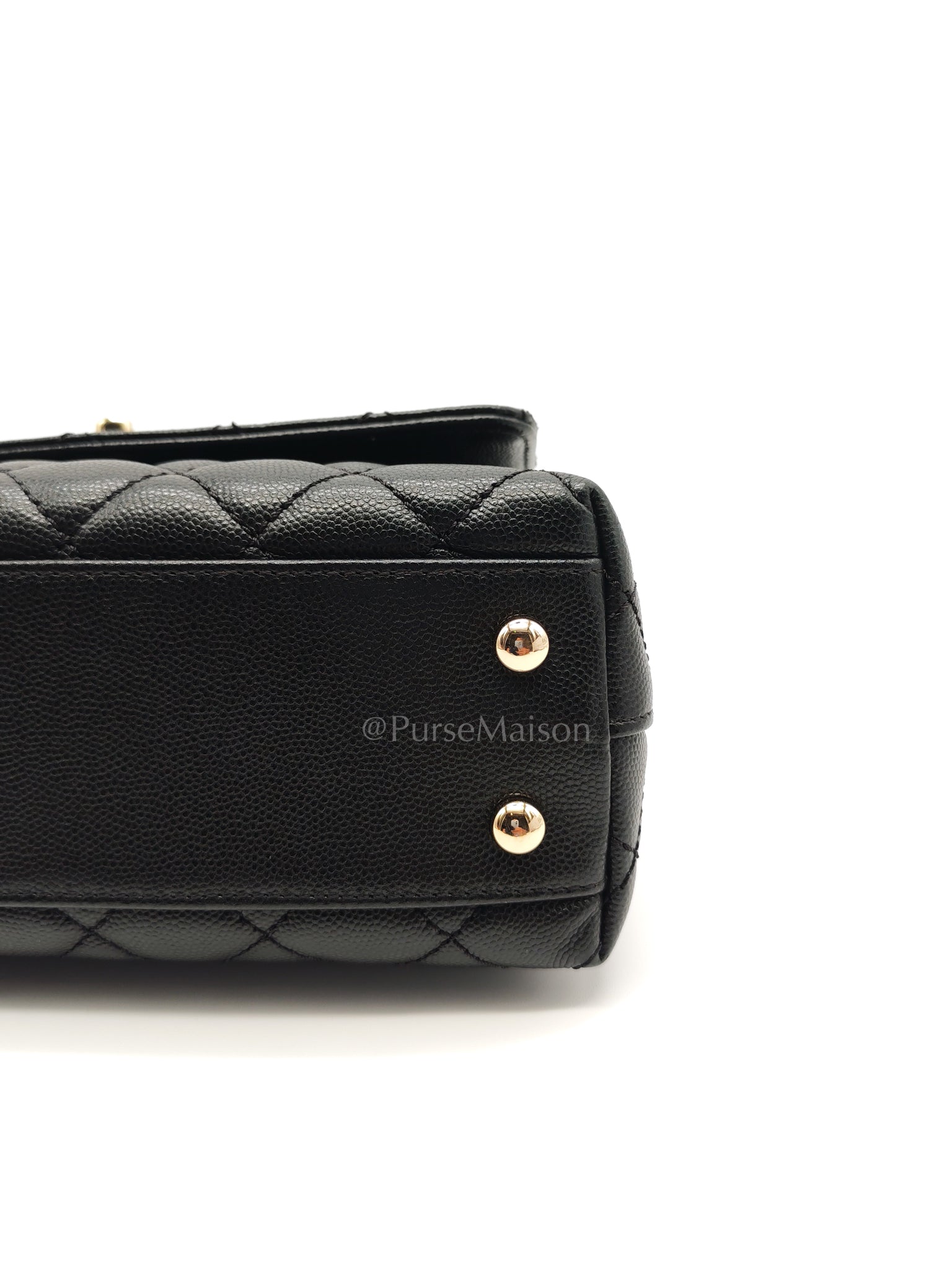 Coco Handle Small in Black Caviar Leather and Light Gold Hardware (Microchip) | Purse Maison Luxury Bags Shop