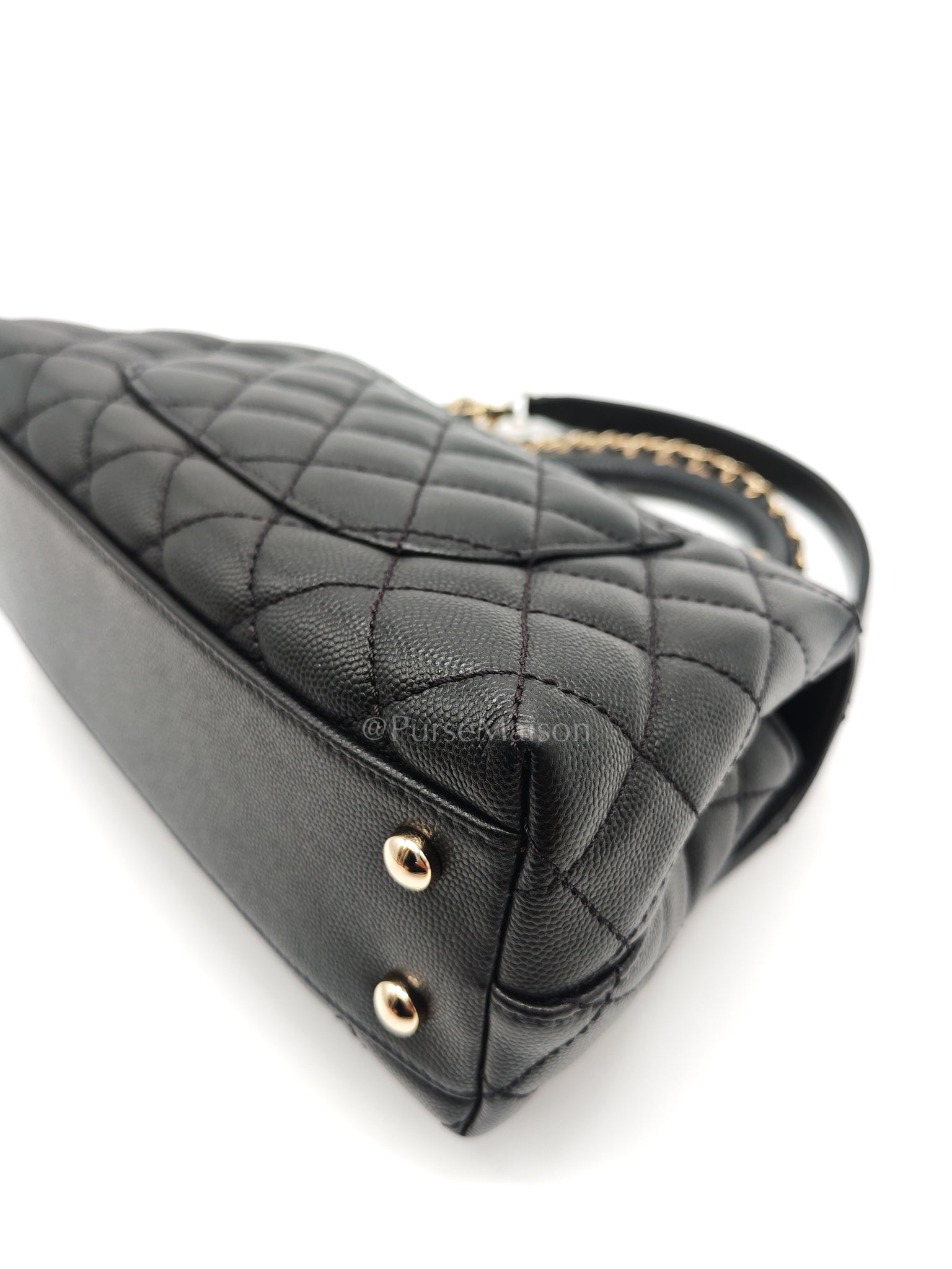 Coco Handle Small in Black Caviar Leather and Light Gold Hardware (Microchip) | Purse Maison Luxury Bags Shop