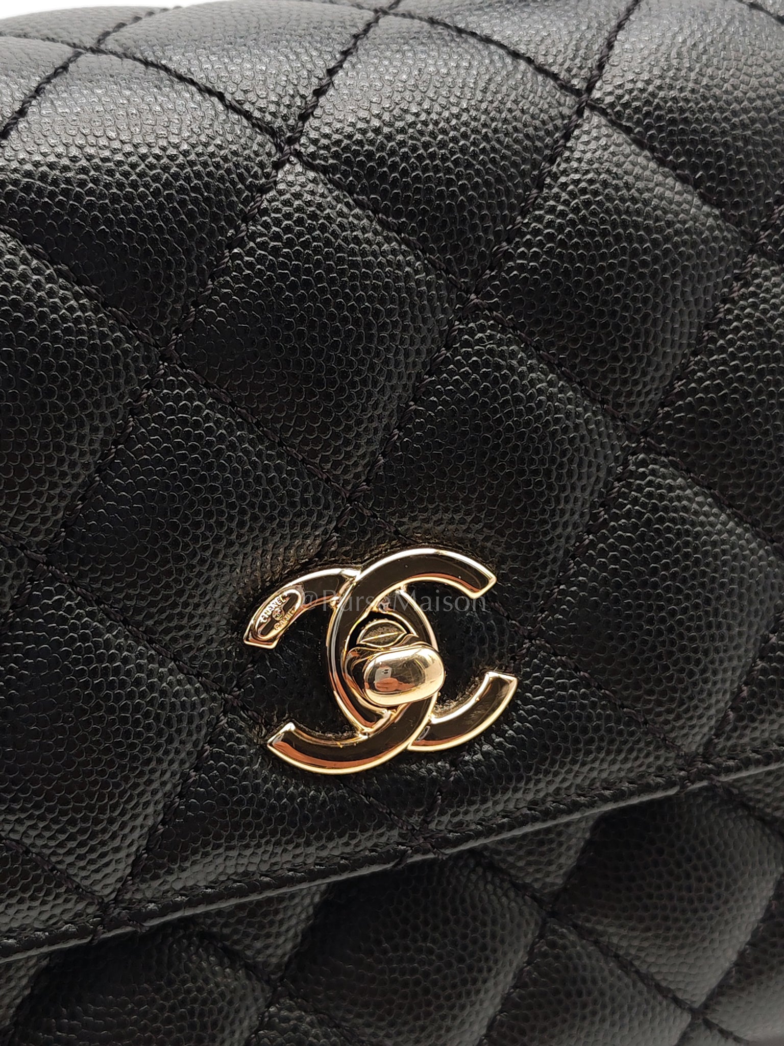 Coco Handle Small in Black Caviar Leather and Light Gold Hardware (Microchip) | Purse Maison Luxury Bags Shop