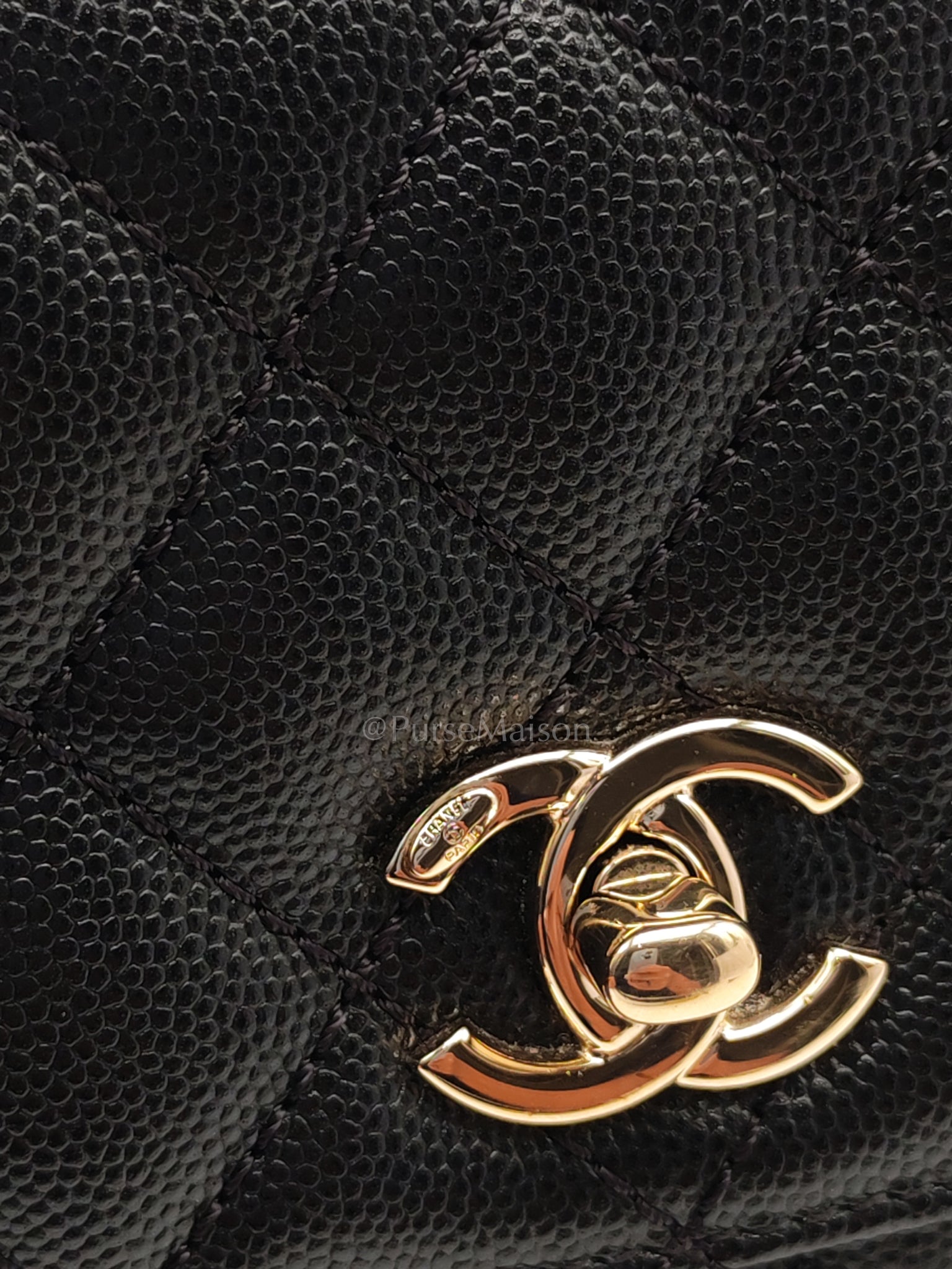 Coco Handle Small in Black Caviar Leather and Light Gold Hardware (Microchip) | Purse Maison Luxury Bags Shop