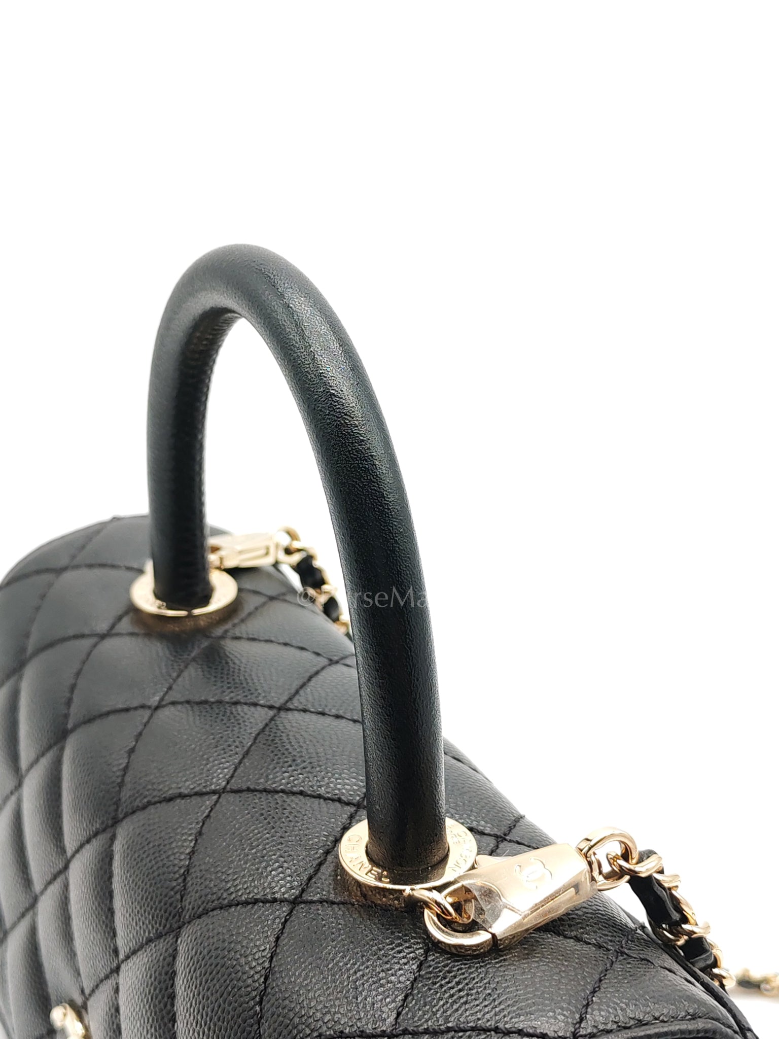 Coco Handle Small in Black Caviar Leather and Light Gold Hardware (Microchip) | Purse Maison Luxury Bags Shop