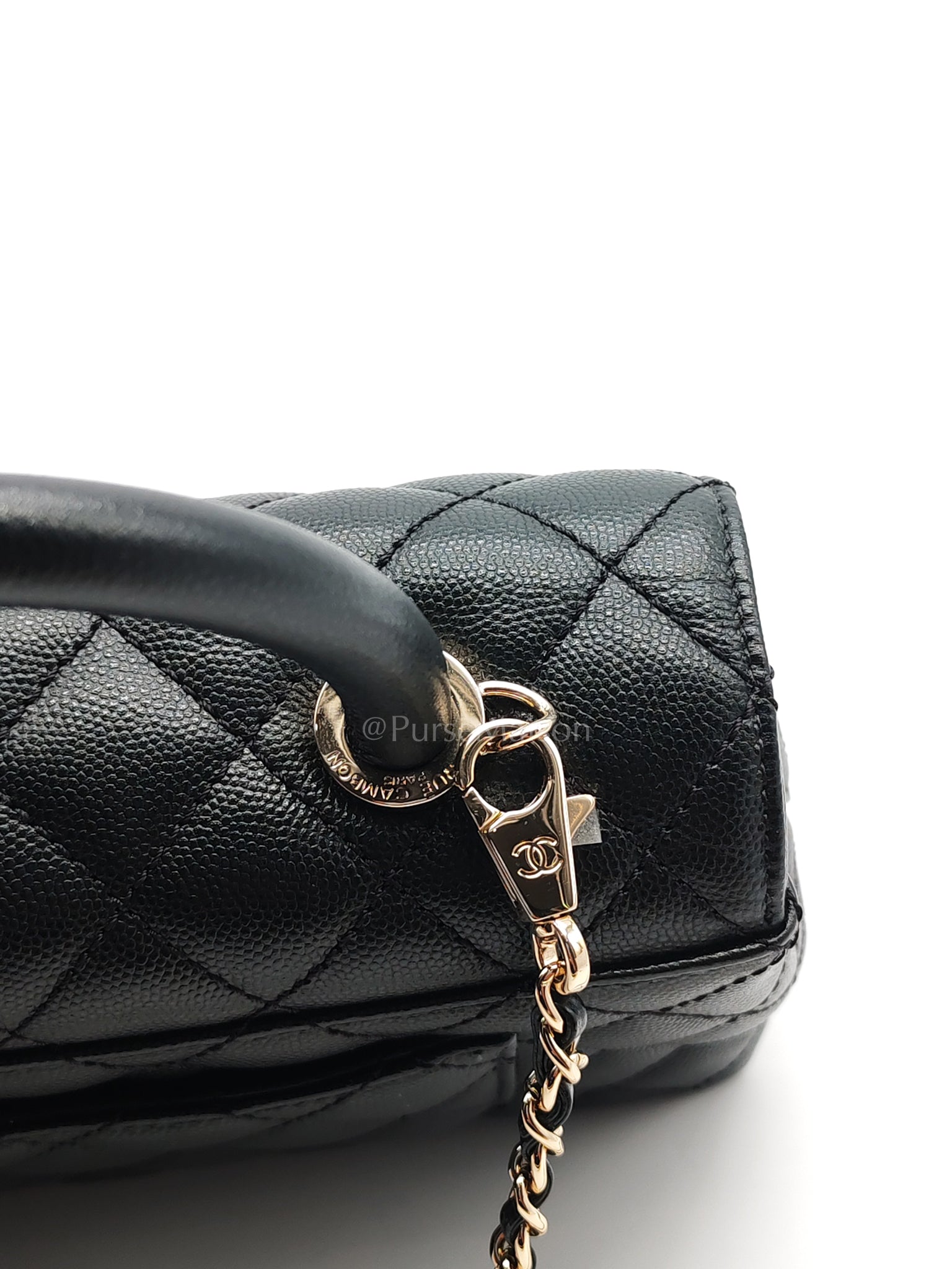 Coco Handle Small in Black Caviar Leather and Light Gold Hardware (Microchip) | Purse Maison Luxury Bags Shop