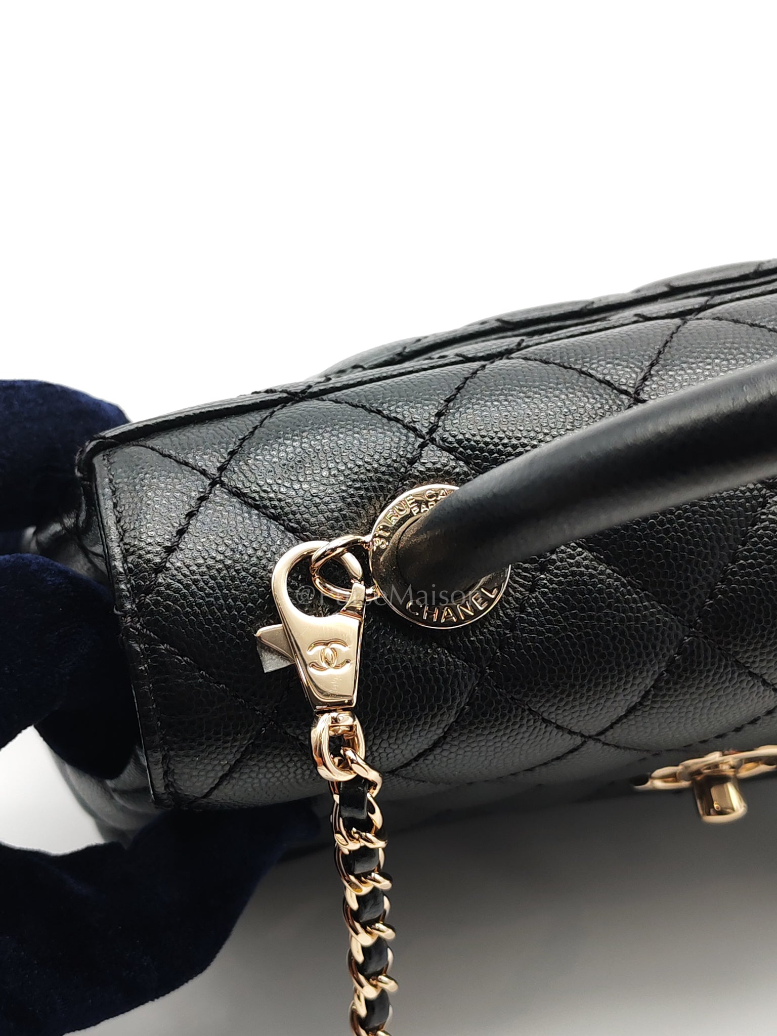 Coco Handle Small in Black Caviar Leather and Light Gold Hardware (Microchip) | Purse Maison Luxury Bags Shop