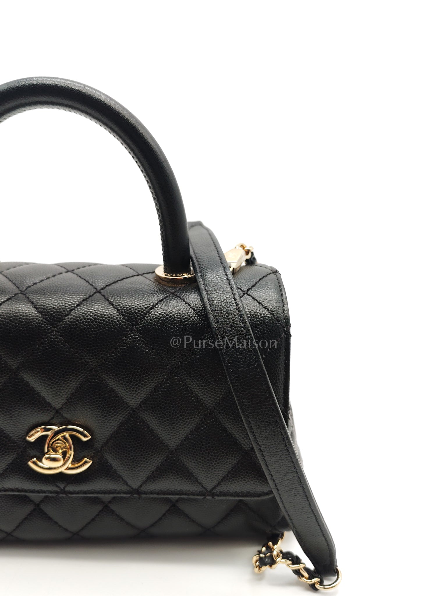 Coco Handle Small in Black Caviar Leather and Light Gold Hardware (Microchip) | Purse Maison Luxury Bags Shop