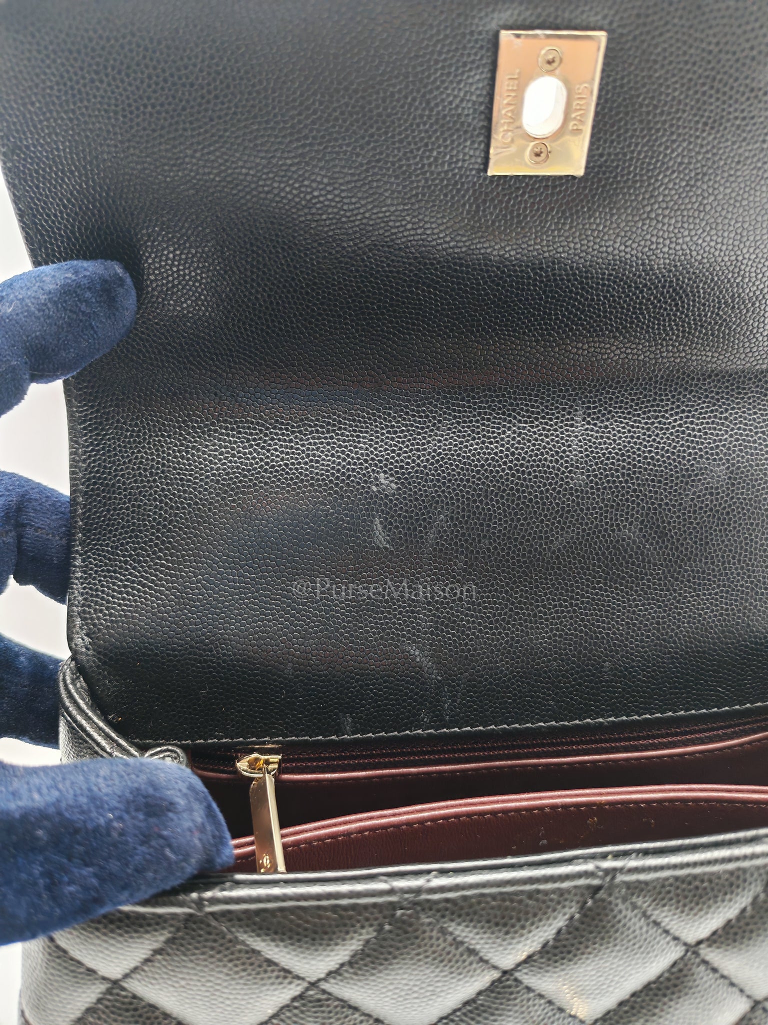 Coco Handle Small in Black Caviar Leather and Light Gold Hardware (Microchip) | Purse Maison Luxury Bags Shop