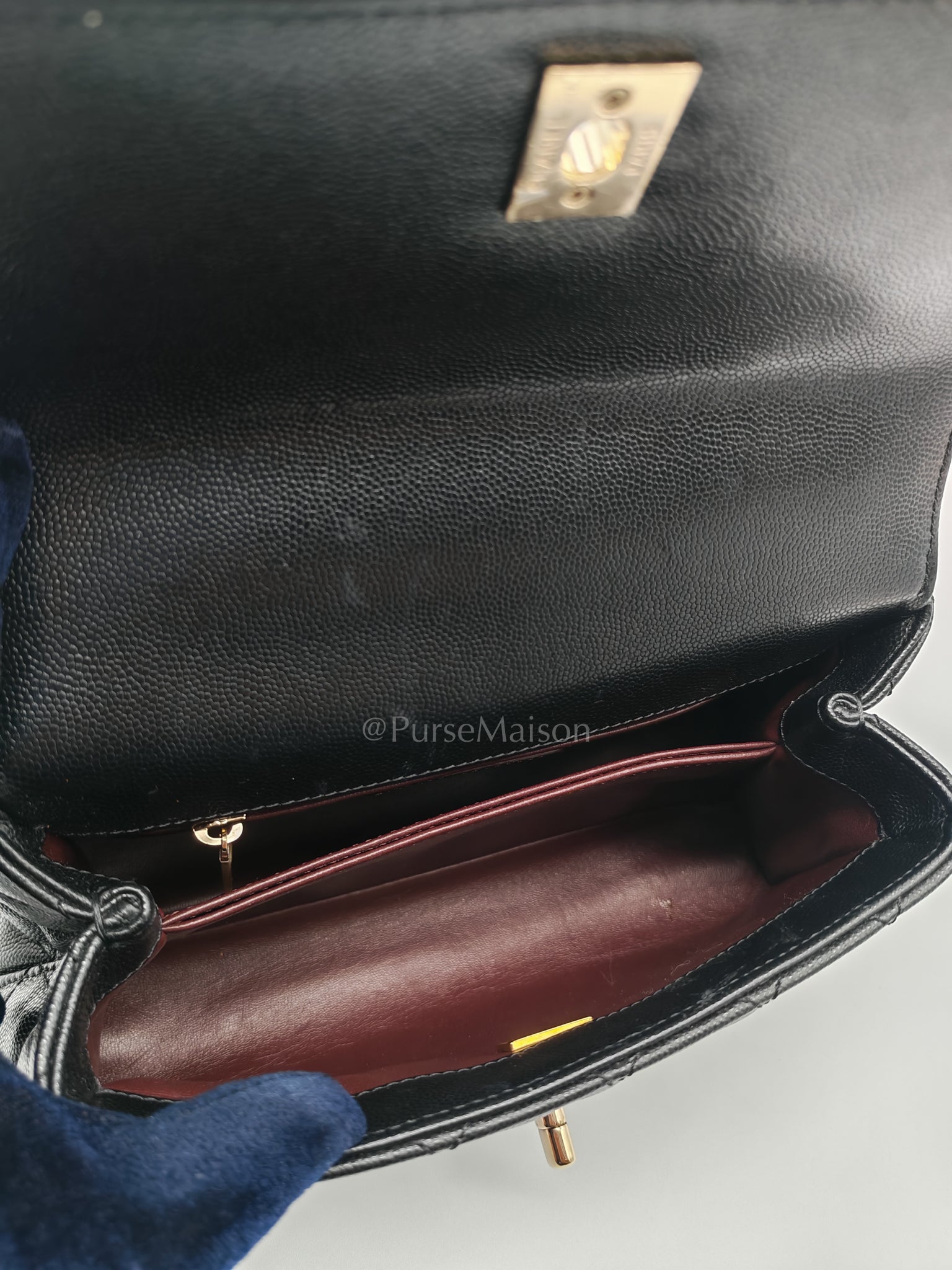 Coco Handle Small in Black Caviar Leather and Light Gold Hardware (Microchip) | Purse Maison Luxury Bags Shop