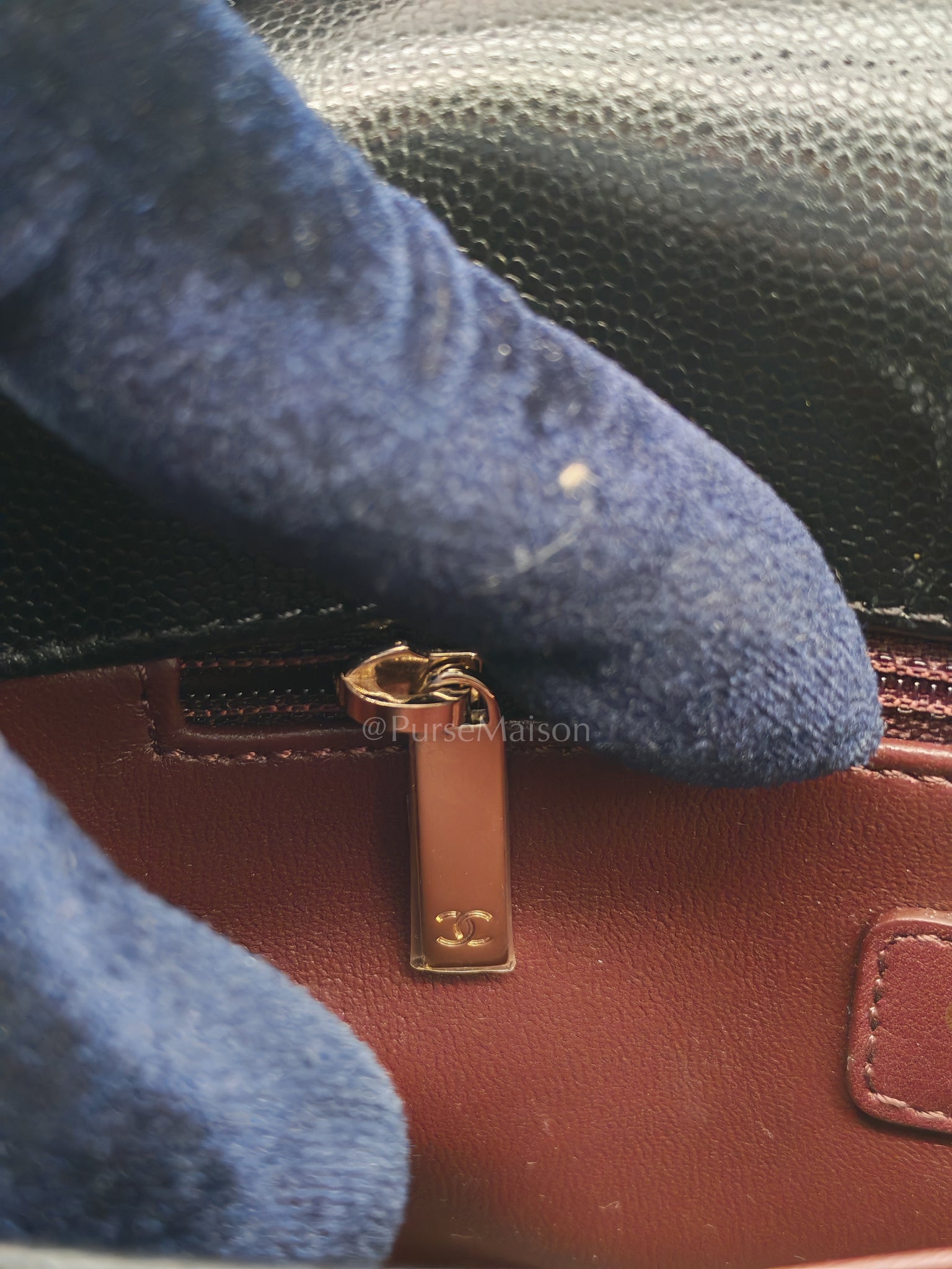 Coco Handle Small in Black Caviar Leather and Light Gold Hardware (Microchip) | Purse Maison Luxury Bags Shop