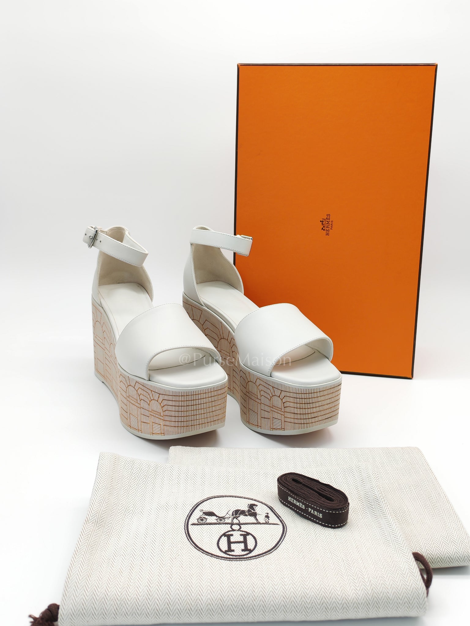 Illusion Blanc Wedge Sandals Size 38EU (24CM) | Purse Maison Luxury Bags Shop