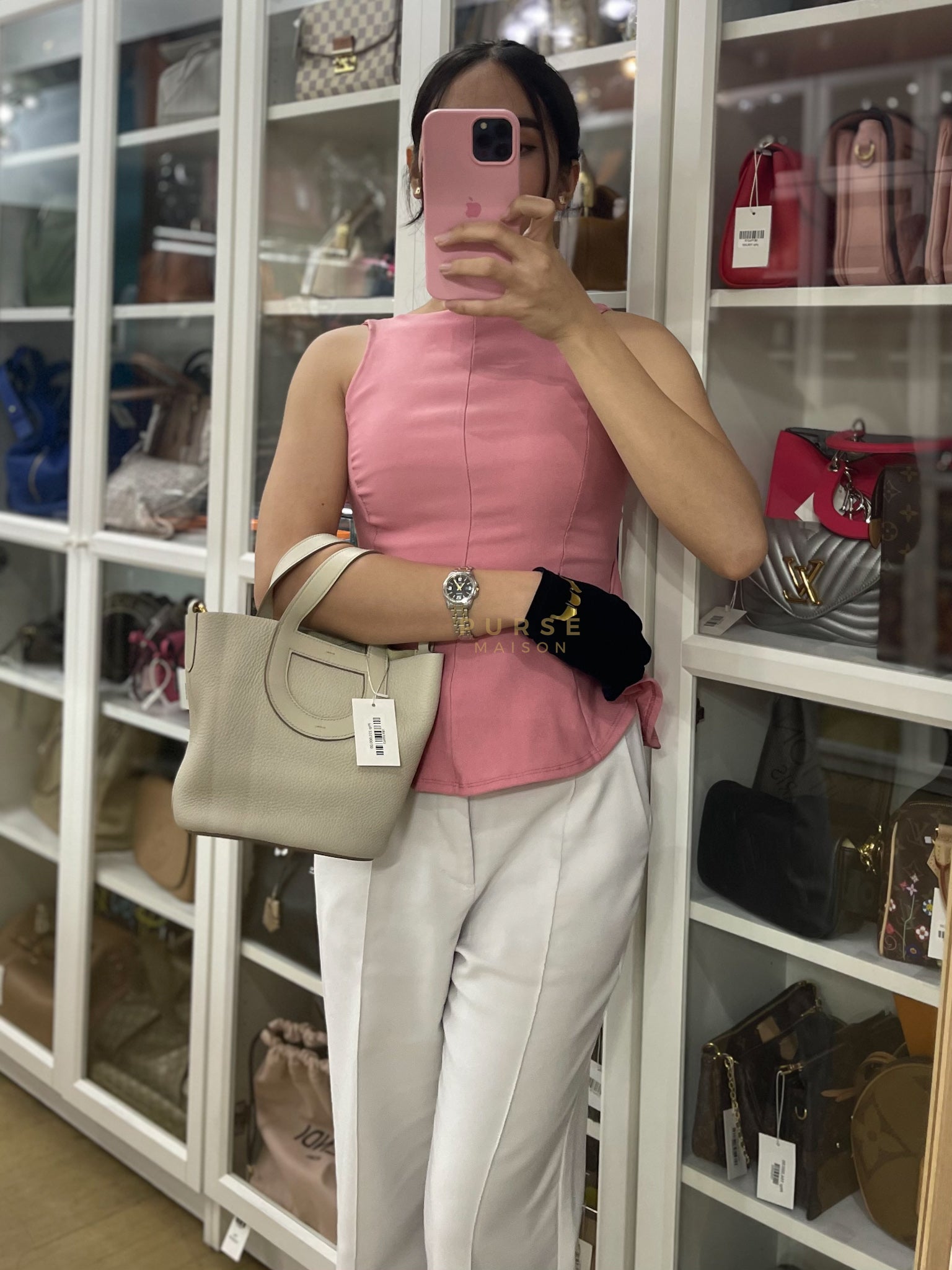 In the Loop 18 in Beton Clemence Leather and Gold Hardware Stamp U (2022) | Purse Maison Luxury Bags Shop