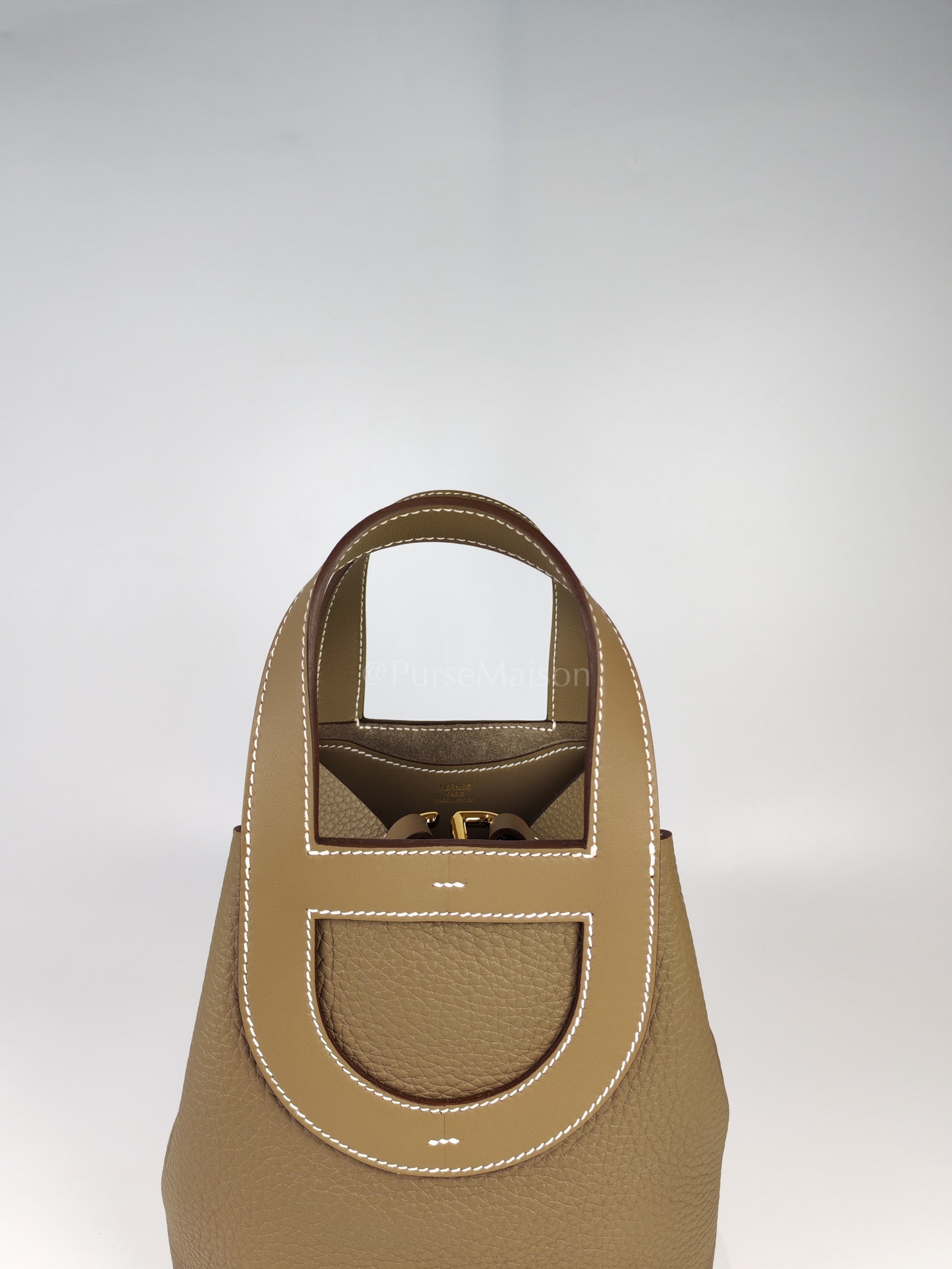 In The Loop 18 in Etoupe Leather and Gold Hardware Stamp K (2025) | Purse Maison Luxury Bags Shop