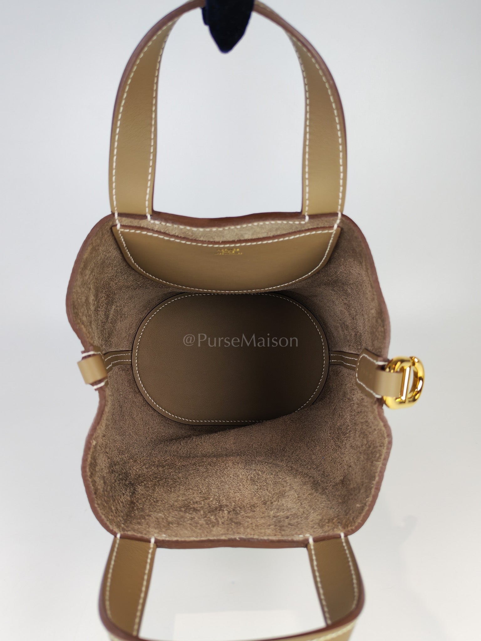 In The Loop 18 in Etoupe Leather and Gold Hardware Stamp K (2025) | Purse Maison Luxury Bags Shop