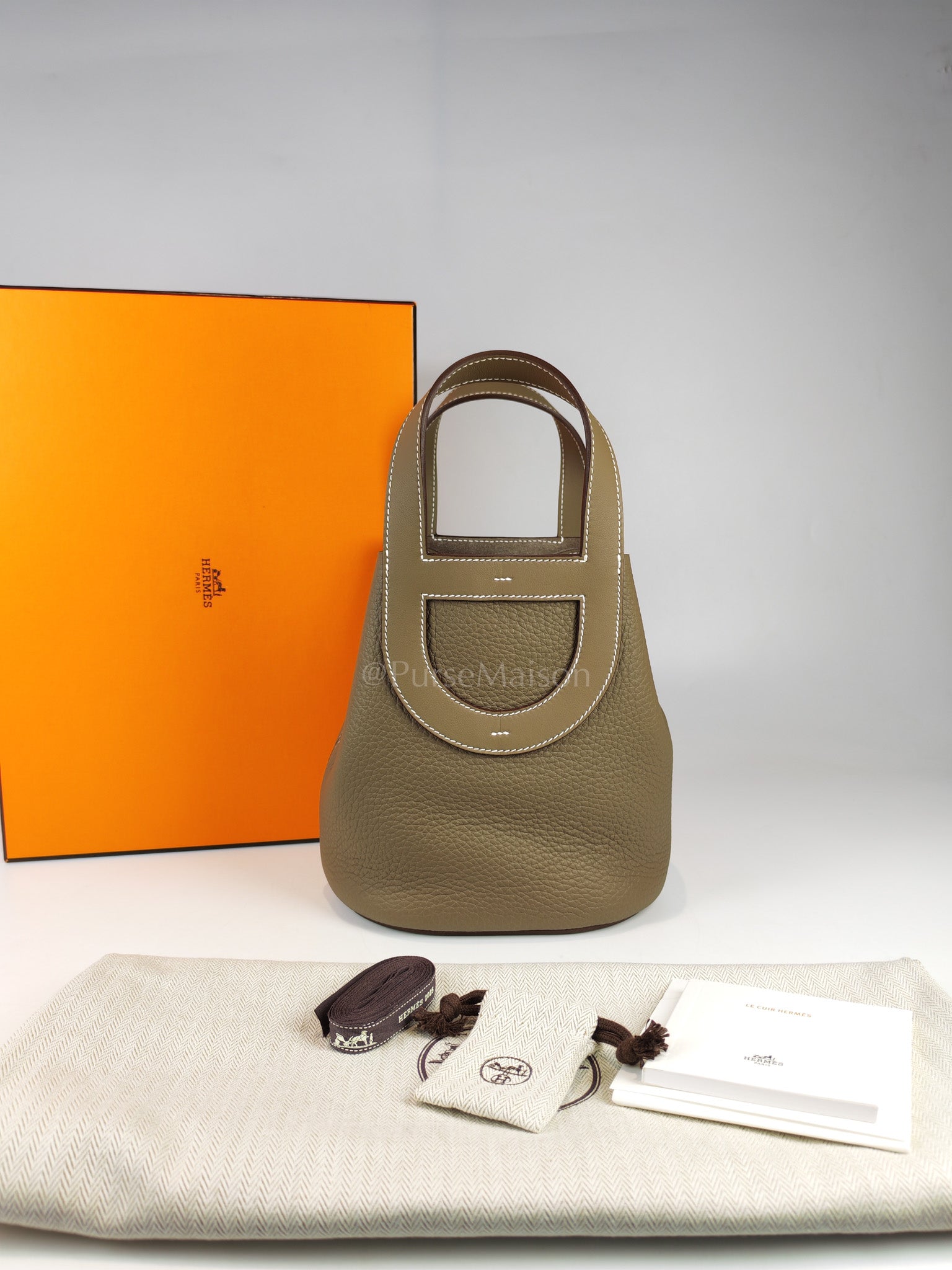 In The Loop 18 in Etoupe Leather and Gold Hardware Stamp K (2025) | Purse Maison Luxury Bags Shop