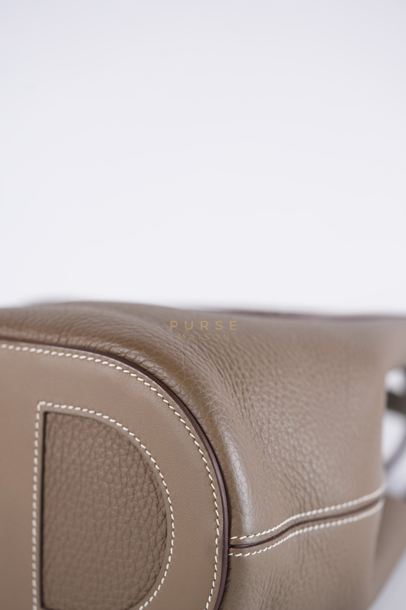 In The Loop in Etoupe Clemence Taurillon Leather and Gold Hardware Stamp B (2023) | Purse Maison Luxury Bags Shop