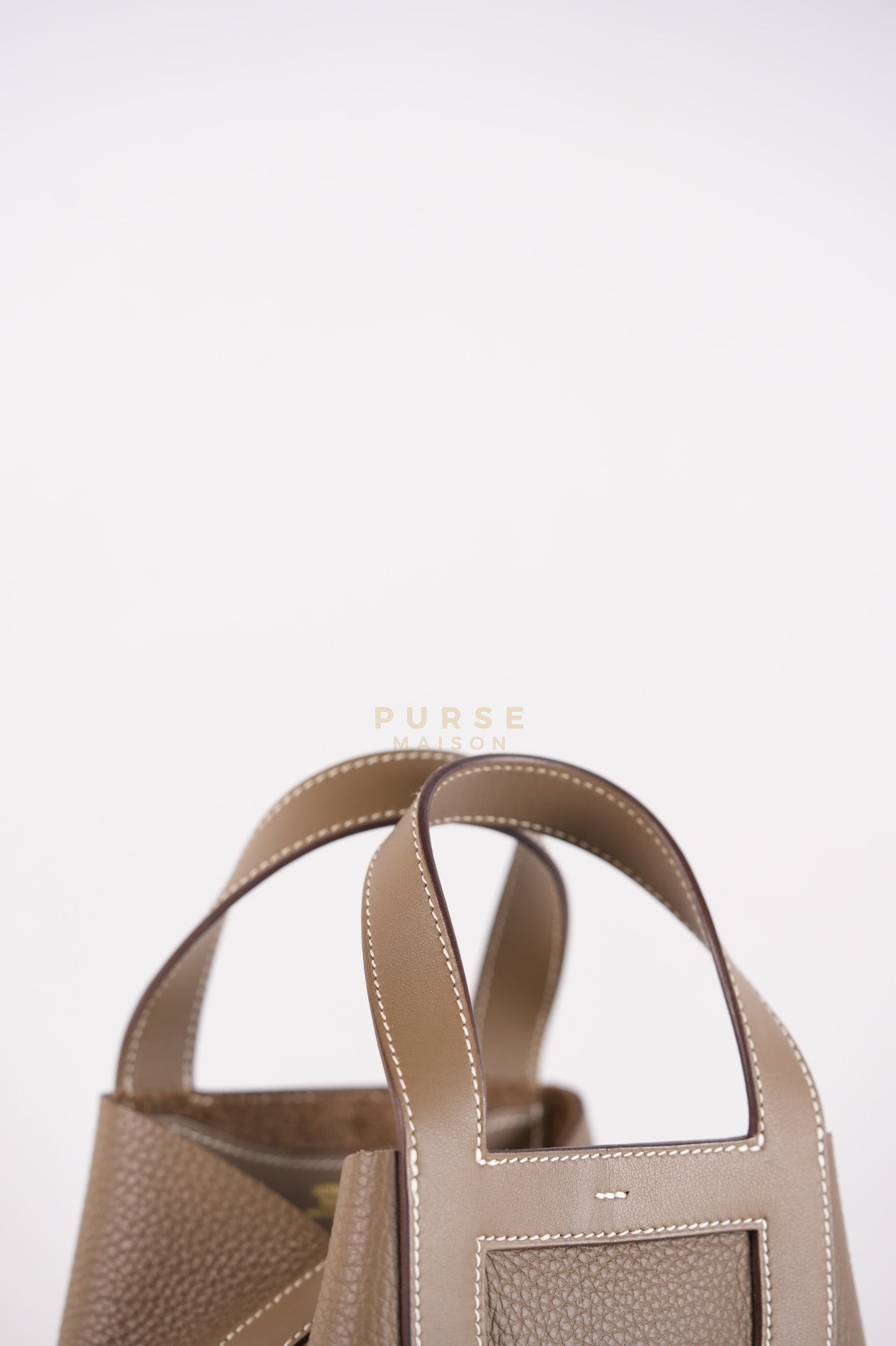 In The Loop in Etoupe Clemence Taurillon Leather and Gold Hardware Stamp B (2023) | Purse Maison Luxury Bags Shop