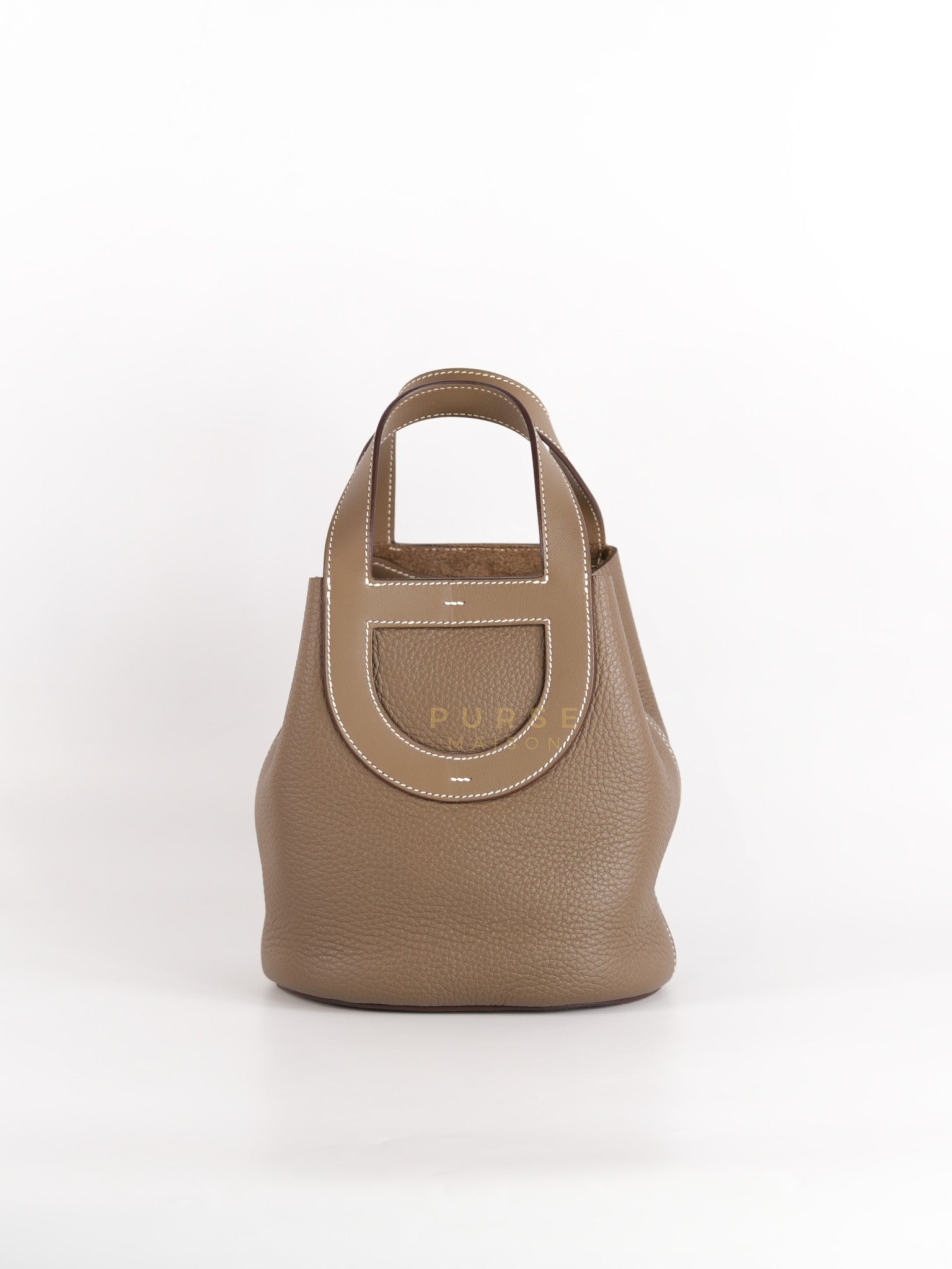 In The Loop in Etoupe Clemence Taurillon Leather and Gold Hardware Stamp B (2023) | Purse Maison Luxury Bags Shop