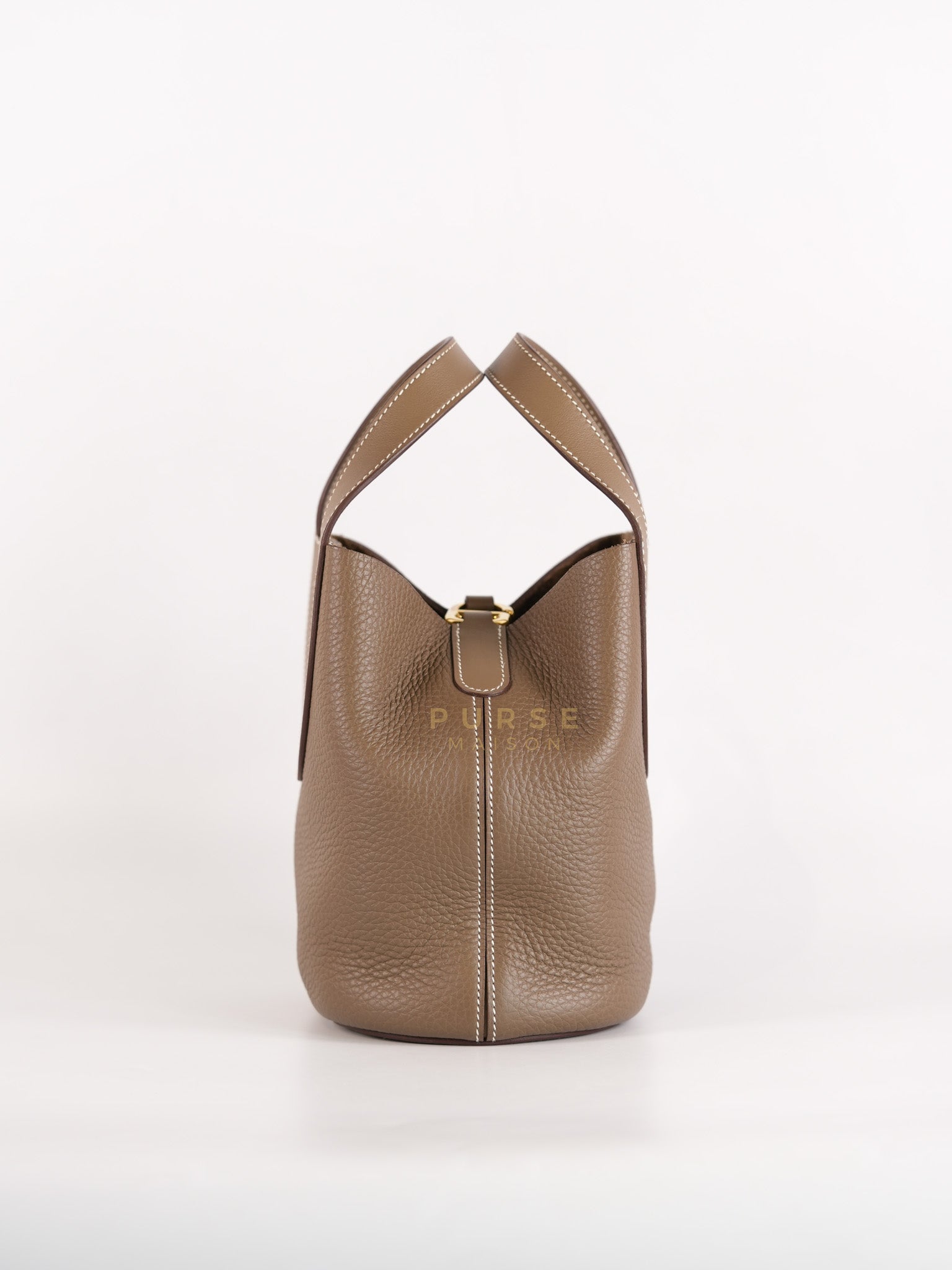 In The Loop in Etoupe Clemence Taurillon Leather and Gold Hardware Stamp B (2023) | Purse Maison Luxury Bags Shop