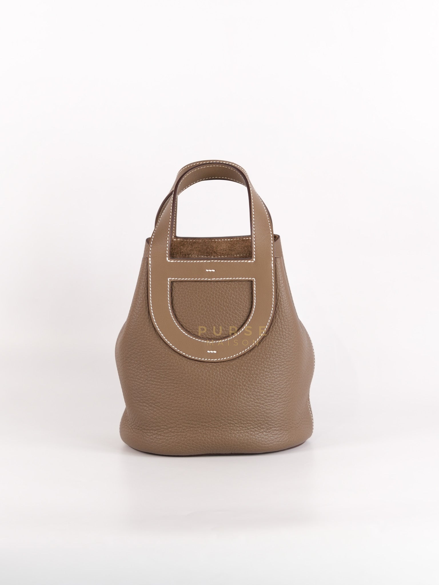 In The Loop in Etoupe Clemence Taurillon Leather and Gold Hardware Stamp B (2023) | Purse Maison Luxury Bags Shop