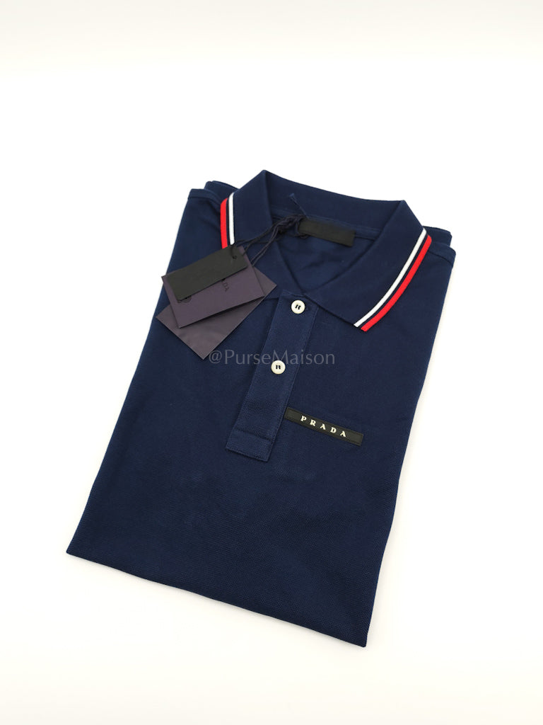 Inchiostro Blue Woven Polo Shirt Size Large | Purse Maison Luxury Bags Shop