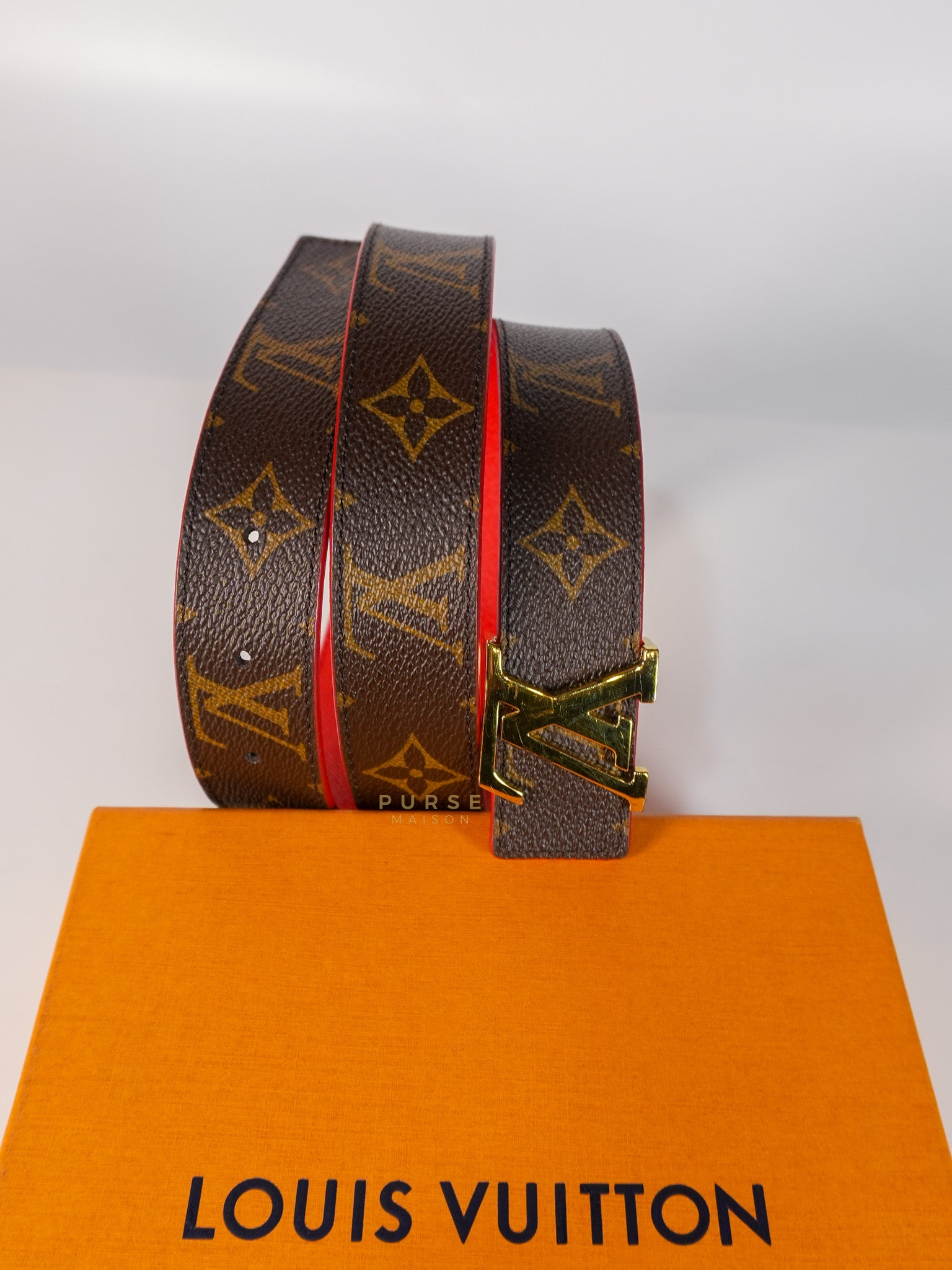 Initiales 30mm Reversible Belt in Brown/Red Size 80 (Date Code: M9498) | Purse Maison Luxury Bags Shop