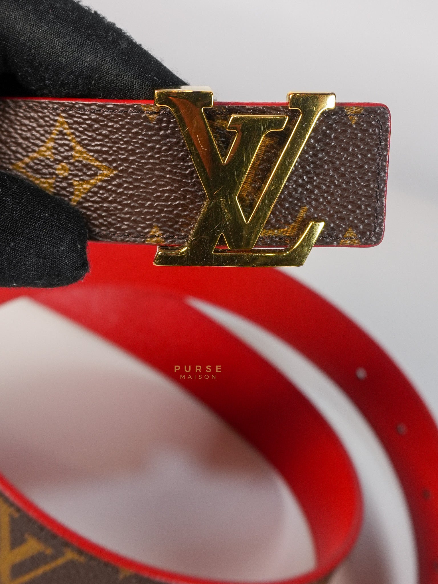 Initiales 30mm Reversible Belt in Brown/Red Size 80 (Date Code: M9498) | Purse Maison Luxury Bags Shop