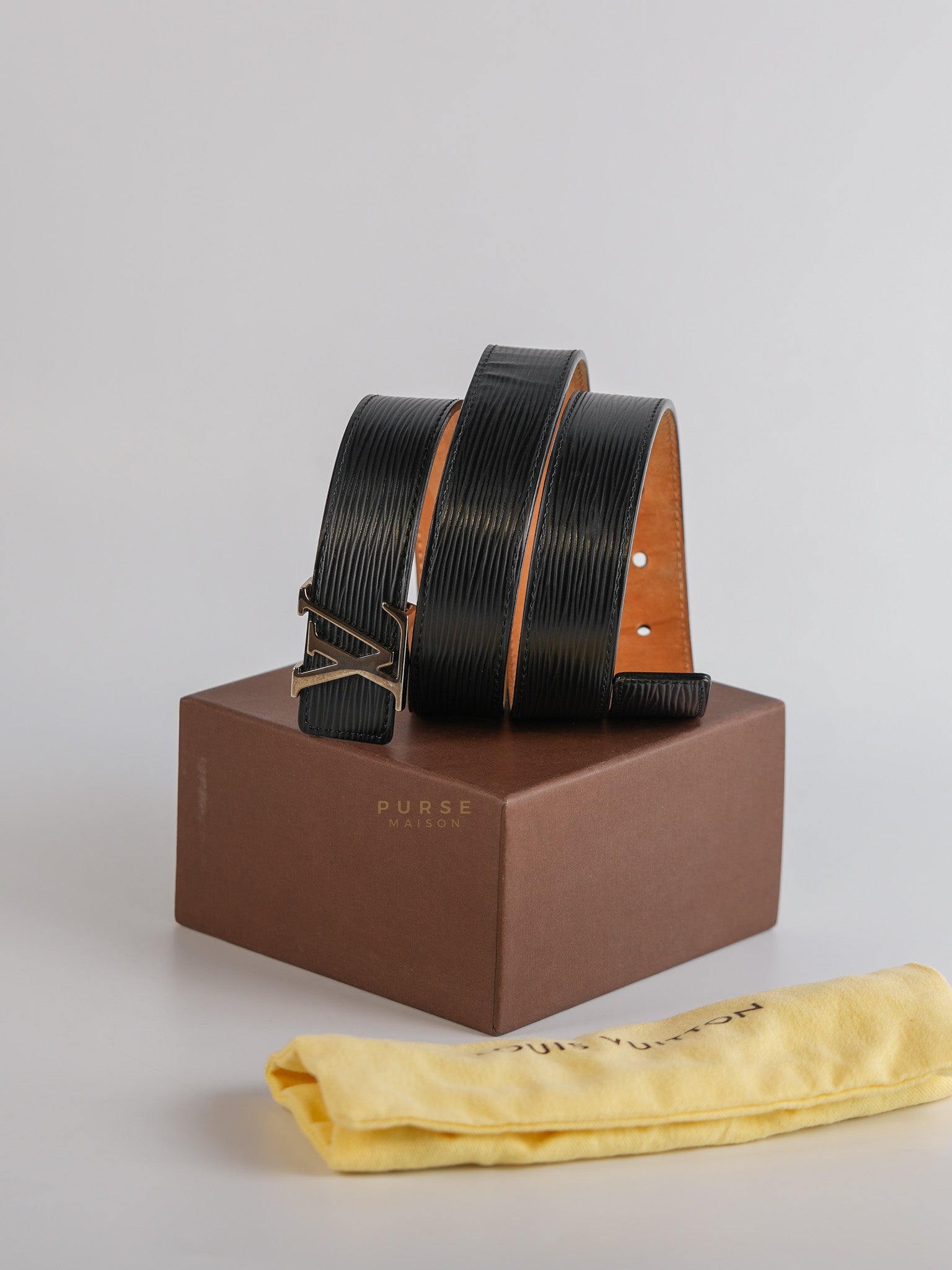 Initiales Black Epi Leather Belt 85 cm | Purse Maison Luxury Bags Shop