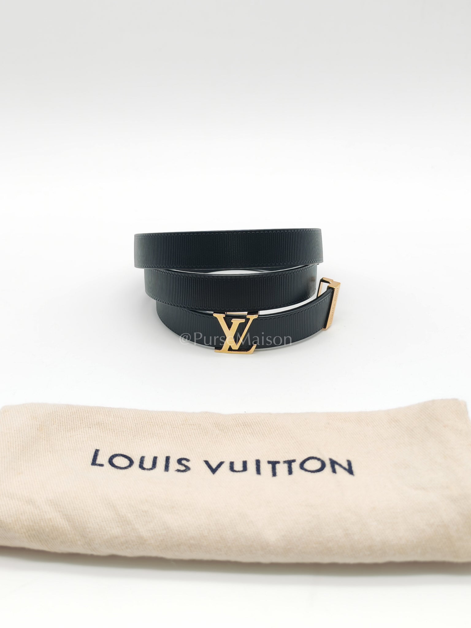 Initiales Black Reversible Belt (20mm) in Calfskin Leather Size 80 (Date Code: M9578) | Purse Maison Luxury Bags Shop