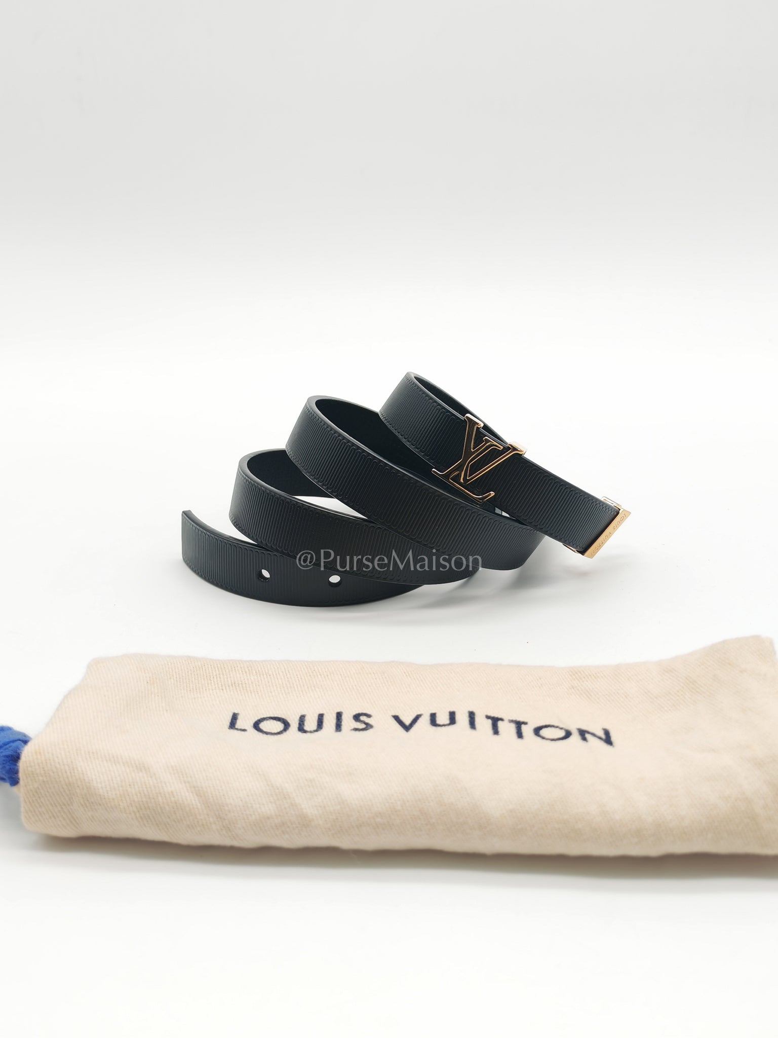 Initiales Black Reversible Belt (20mm) in Calfskin Leather Size 80 (Date Code: M9578) | Purse Maison Luxury Bags Shop