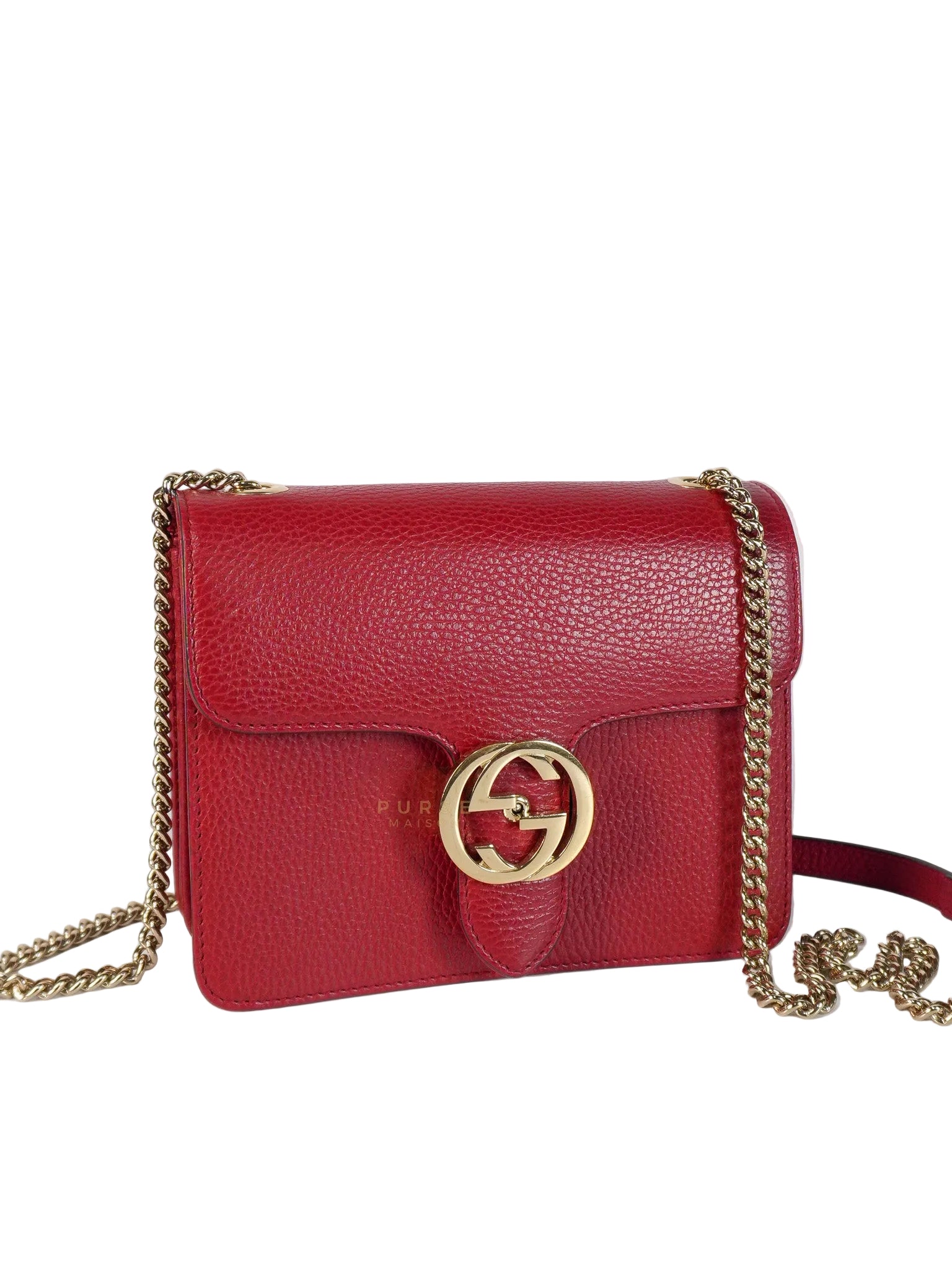 Interlocking G Dollar in Red Grained Calfskin Leather | Purse Maison Luxury Bags Shop