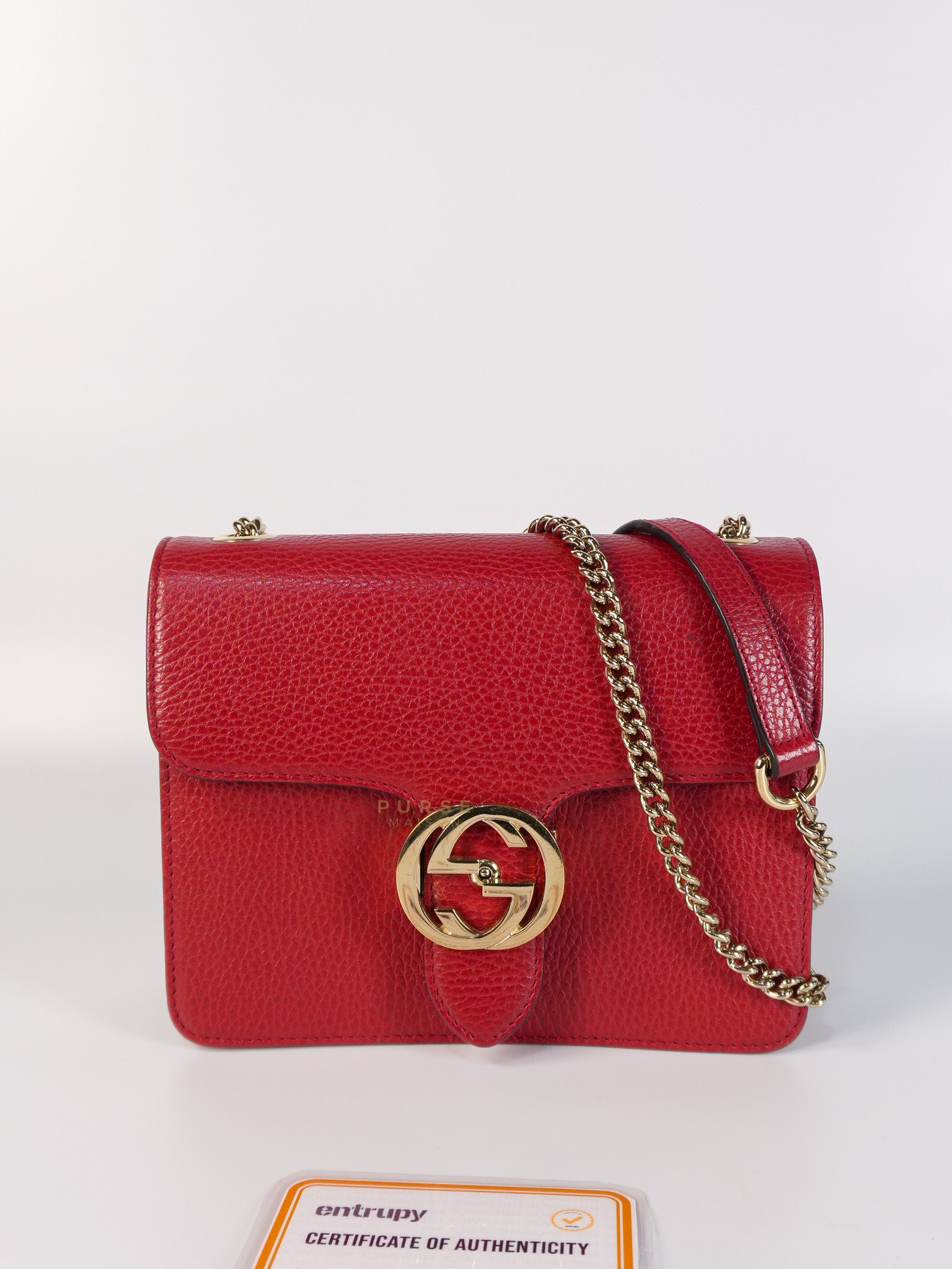 Interlocking G Dollar in Red Grained Calfskin Leather | Purse Maison Luxury Bags Shop