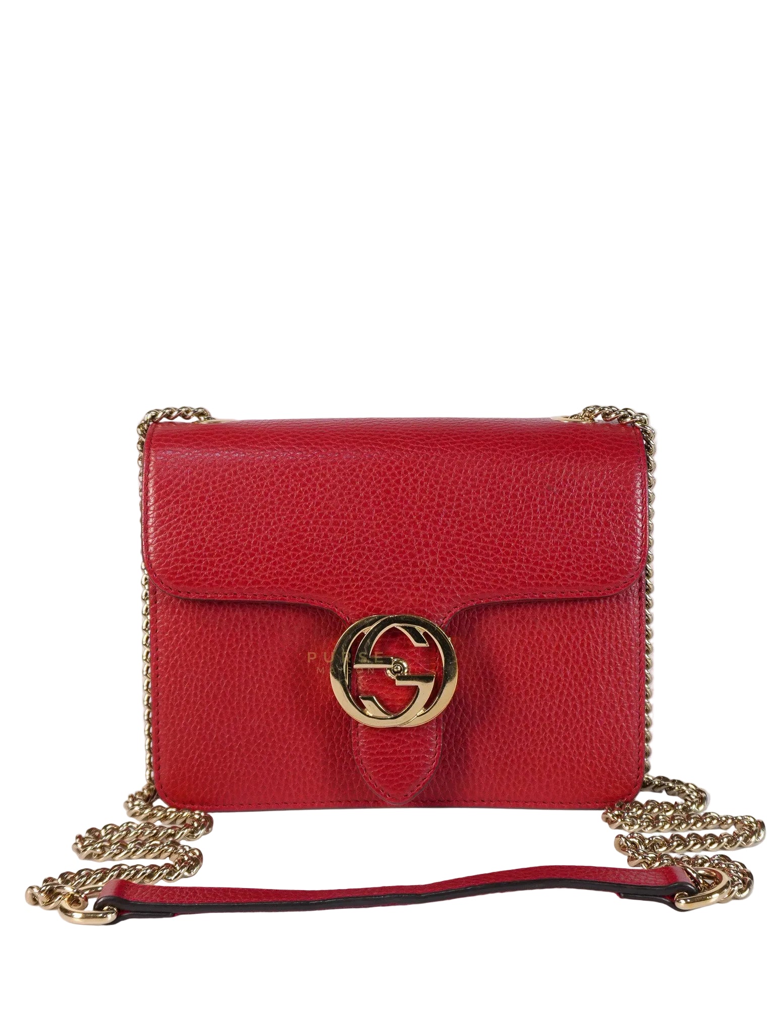 Interlocking G Dollar in Red Grained Calfskin Leather | Purse Maison Luxury Bags Shop