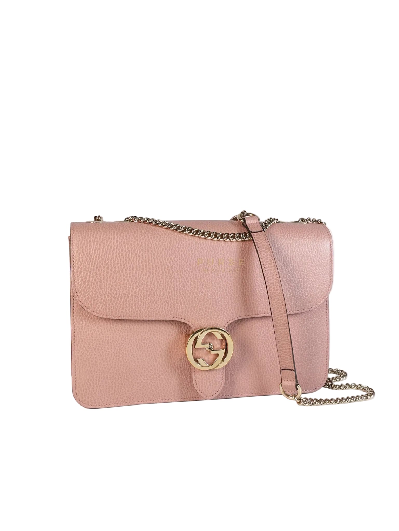 Interlocking G Medium in Pink Grained Calfskin Leather Chain Strap Bag | Purse Maison Luxury Bags Shop