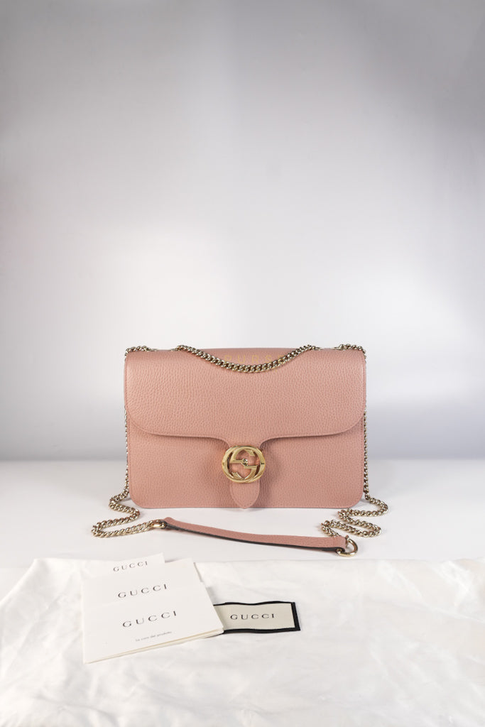 Interlocking G Medium in Pink Grained Calfskin Leather Chain Strap Bag | Purse Maison Luxury Bags Shop