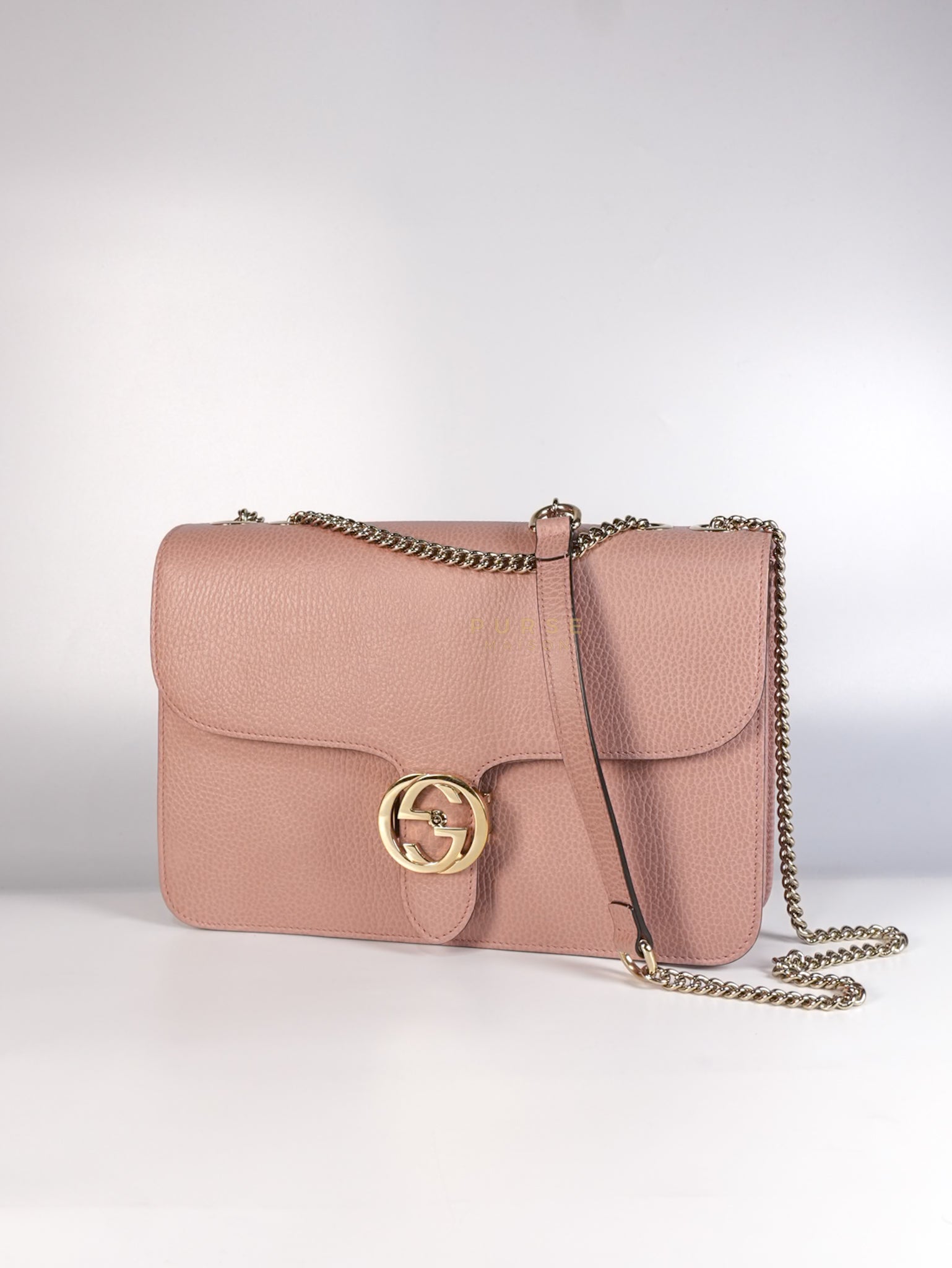 Interlocking G Medium in Pink Grained Calfskin Leather Chain Strap Bag | Purse Maison Luxury Bags Shop