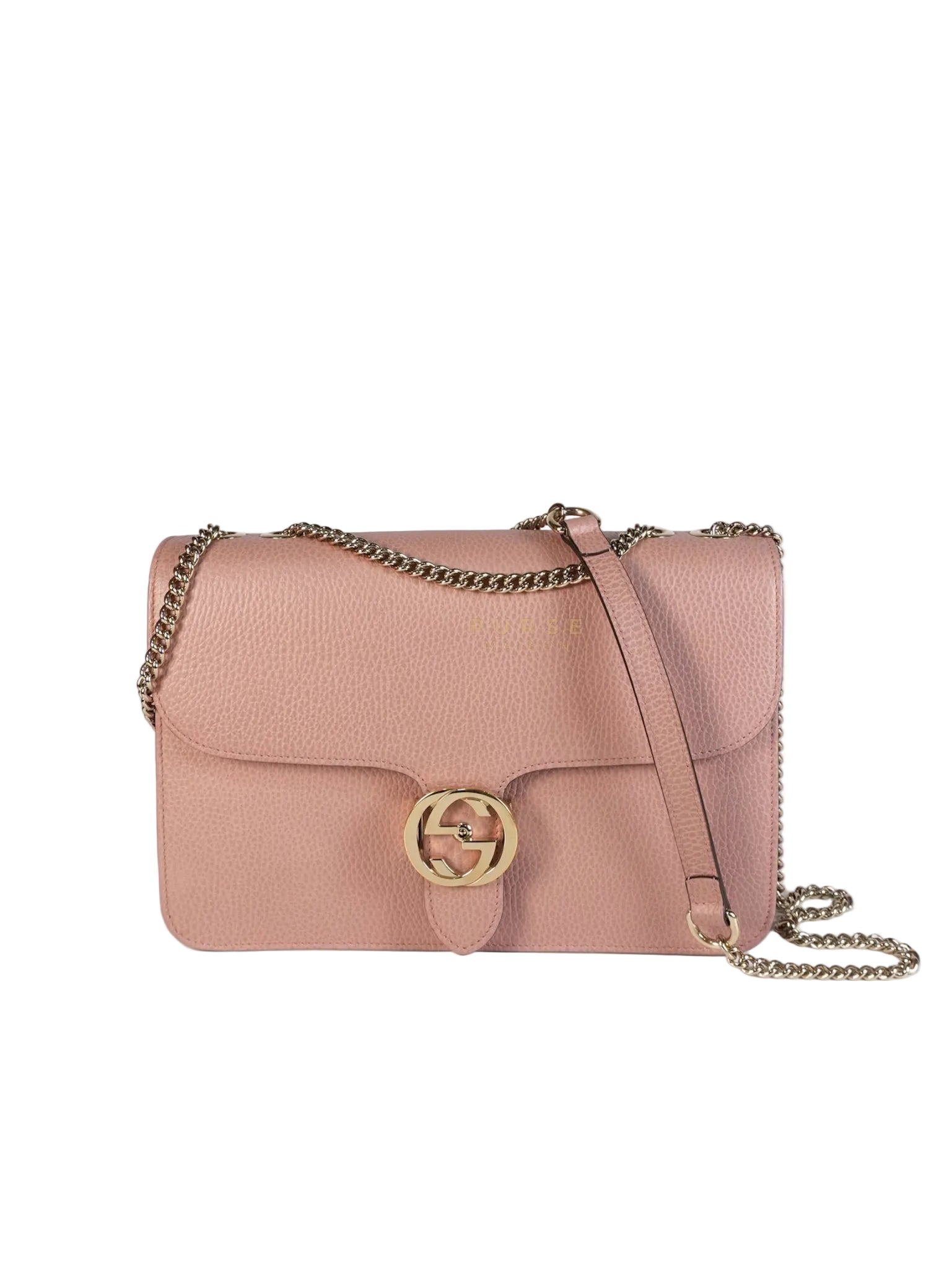 Interlocking G Medium in Pink Grained Calfskin Leather Chain Strap Bag | Purse Maison Luxury Bags Shop