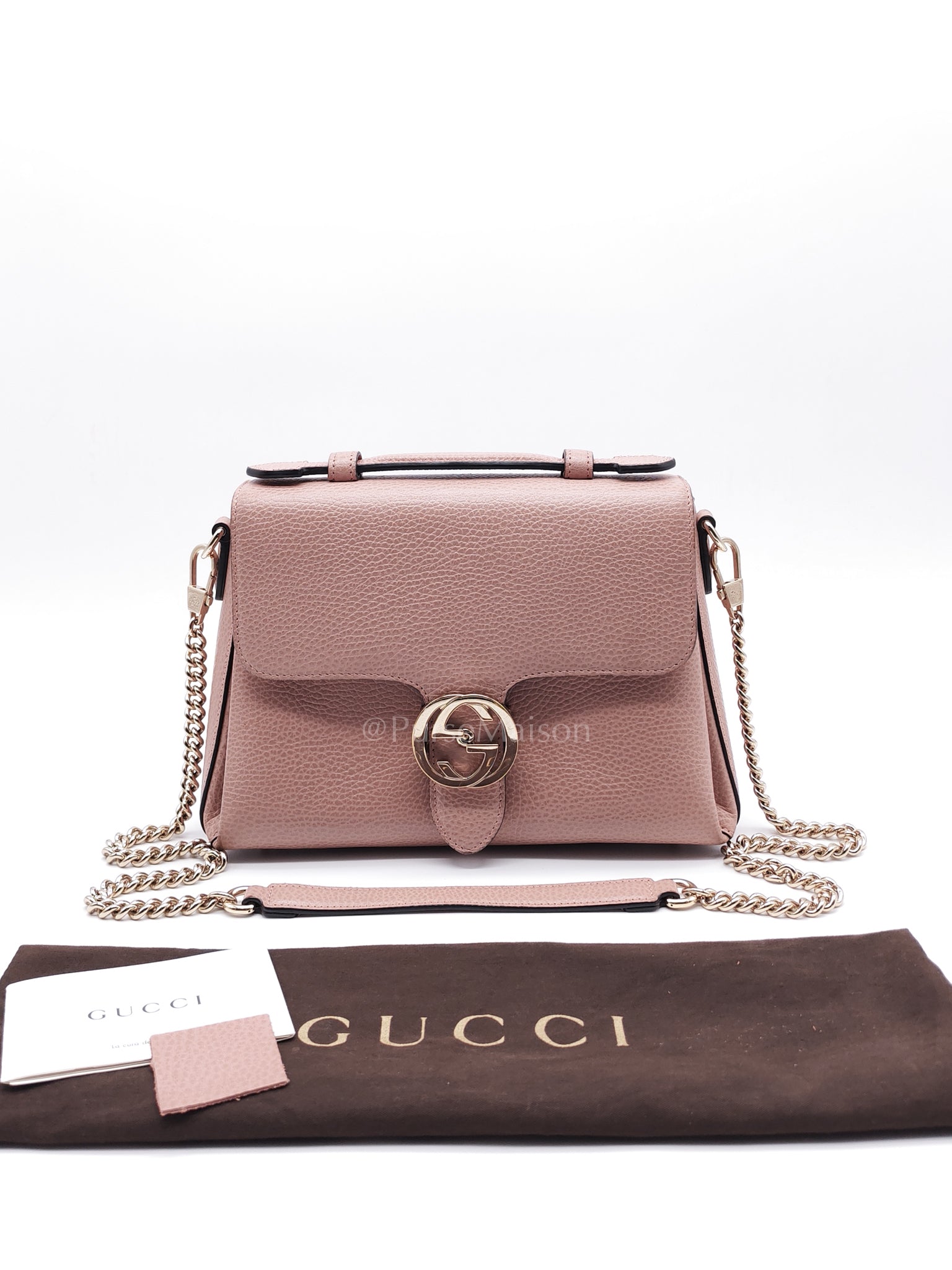 Interlocking G Medium Top Handle in Pink Grained Calfskin Leather Crossbody Bag | Purse Maison Luxury Bags Shop