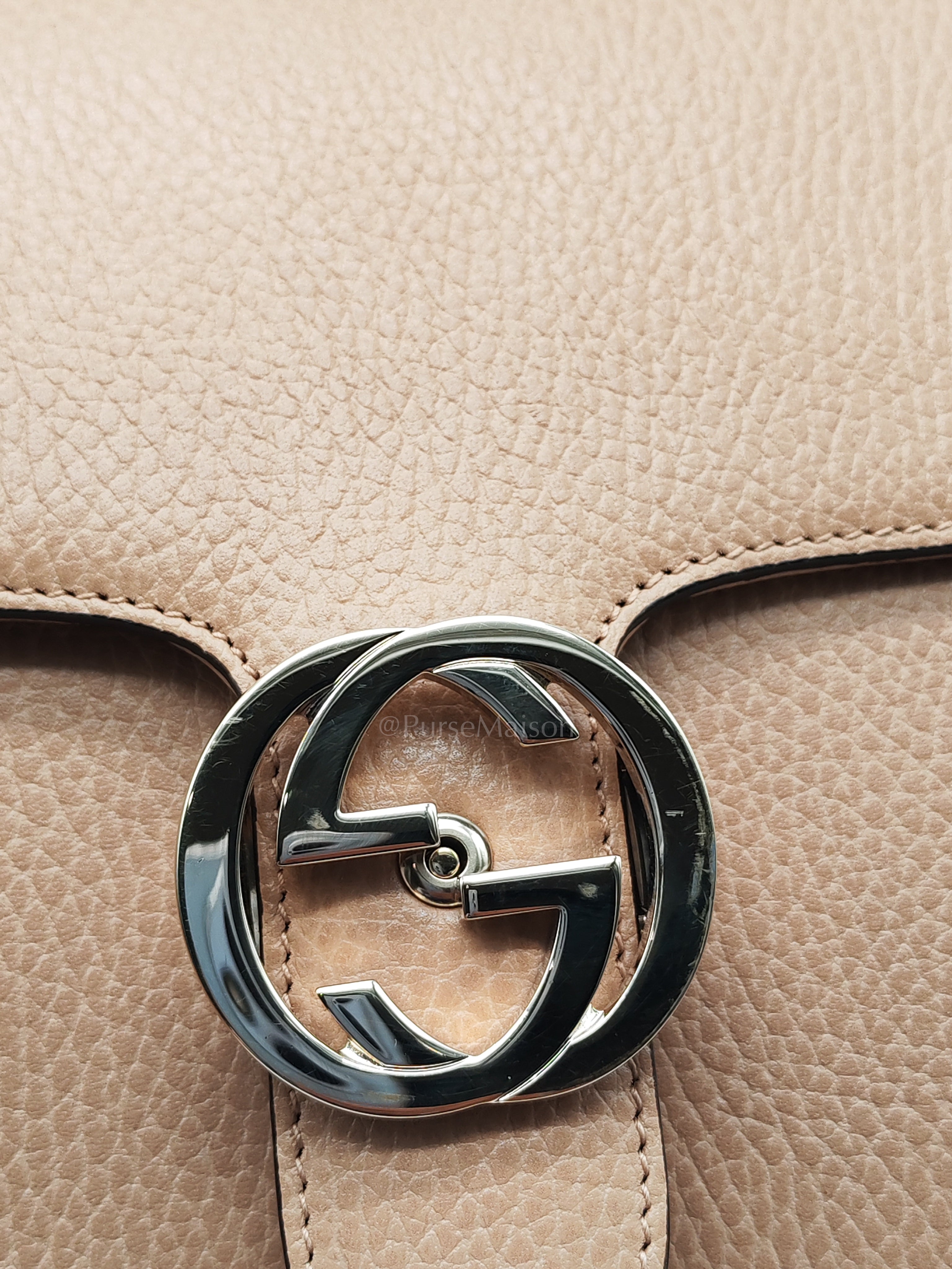 Interlocking G Shoulder Bag in Beige Dollar Calfksin Leather & Light Gold Hardware | Purse Maison Luxury Bags Shop
