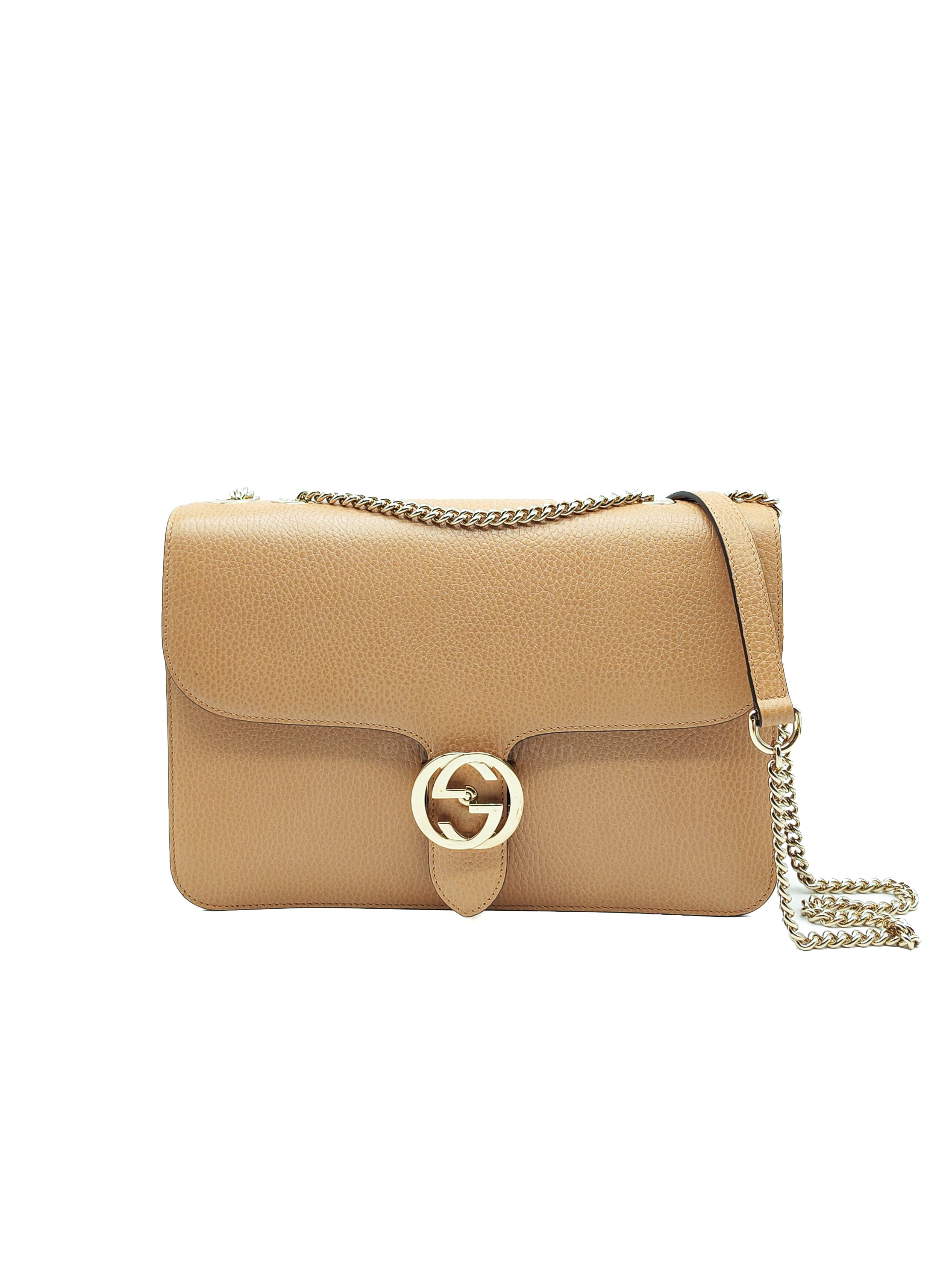Interlocking G Shoulder Bag in Beige Dollar Calfksin Leather & Light Gold Hardware | Purse Maison Luxury Bags Shop