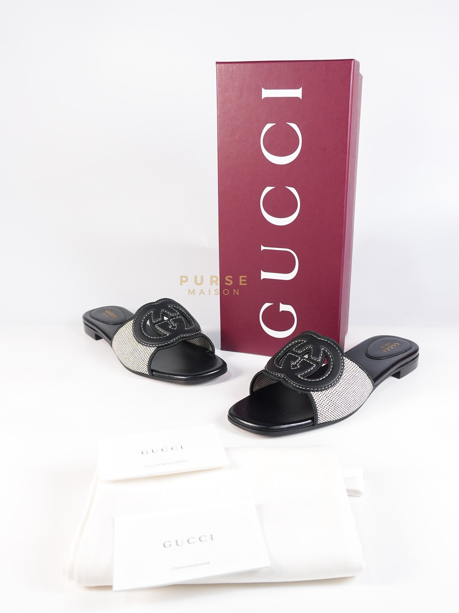 Interlocking G Slide Sandals in Black Size 39 EU (24.5cm) | Purse Maison Luxury Bags Shop