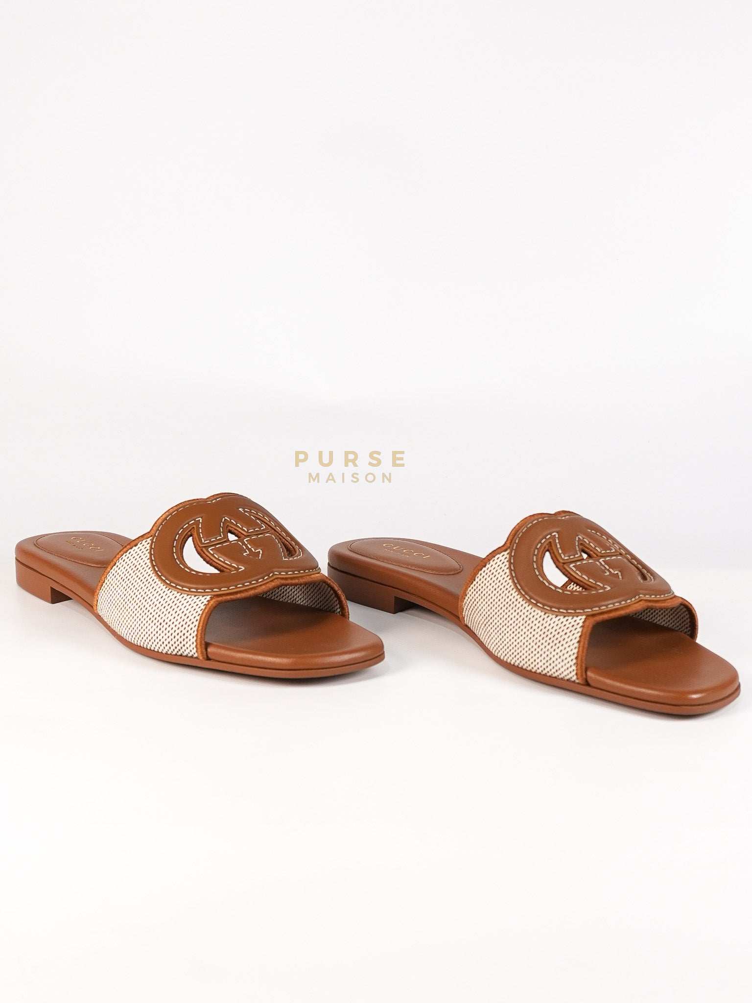 Interlocking G Slide Sandlas in Tan Size 37 EU (23cm) | Purse Maison Luxury Bags Shop