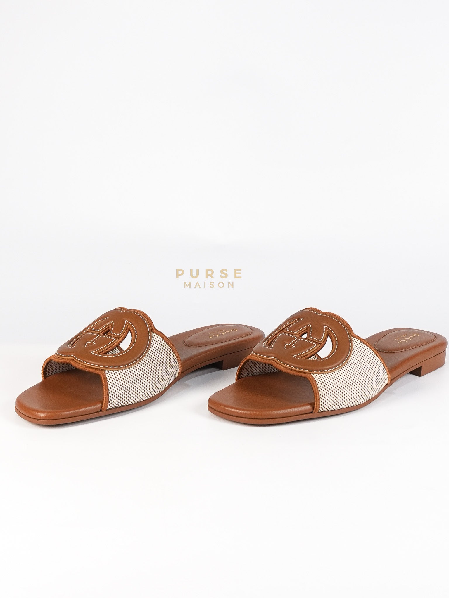 Interlocking G Slide Sandlas in Tan Size 37 EU (23cm) | Purse Maison Luxury Bags Shop