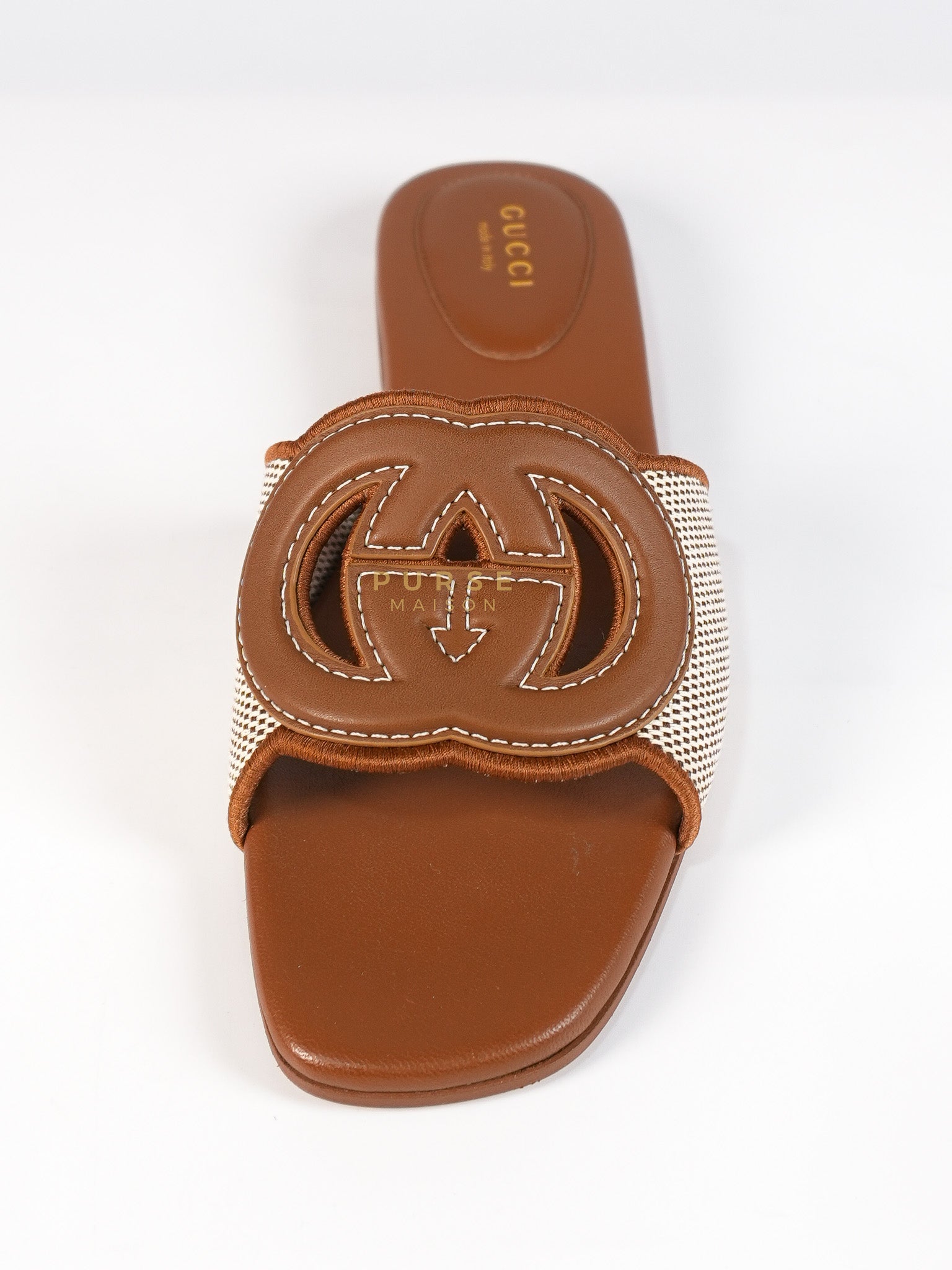 Interlocking G Slide Sandlas in Tan Size 37 EU (23cm) | Purse Maison Luxury Bags Shop