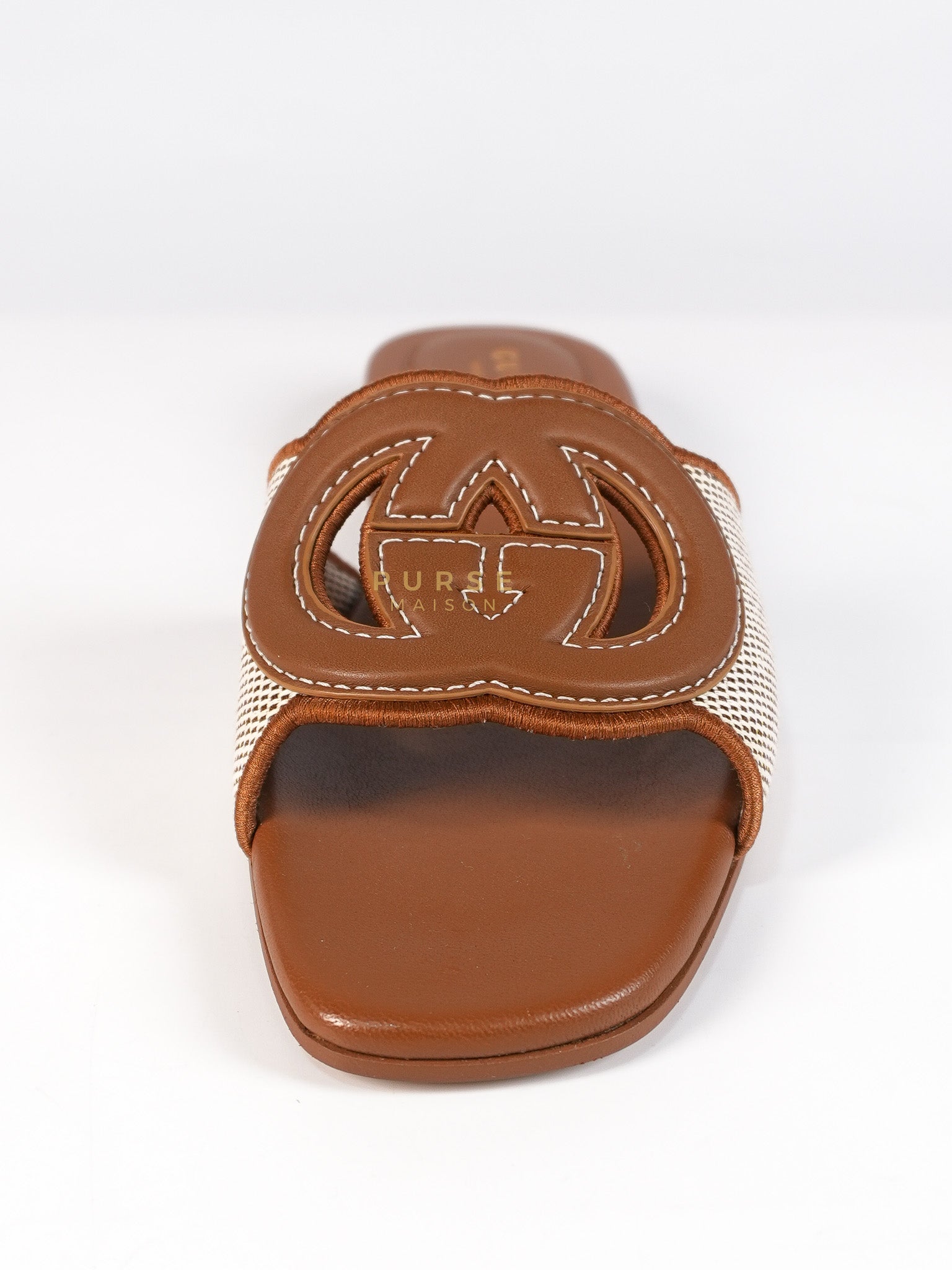 Interlocking G Slide Sandlas in Tan Size 37 EU (23cm) | Purse Maison Luxury Bags Shop