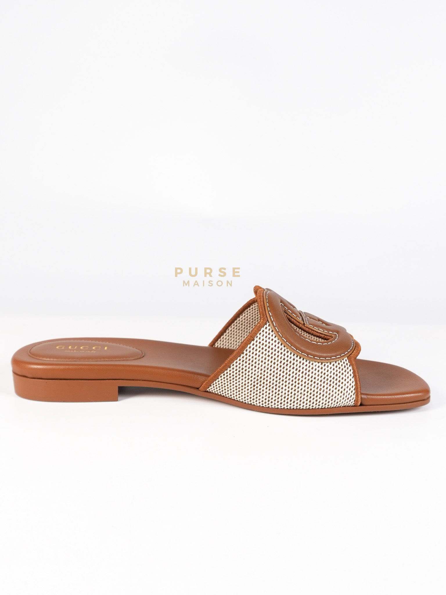 Interlocking G Slide Sandlas in Tan Size 37 EU (23cm) | Purse Maison Luxury Bags Shop