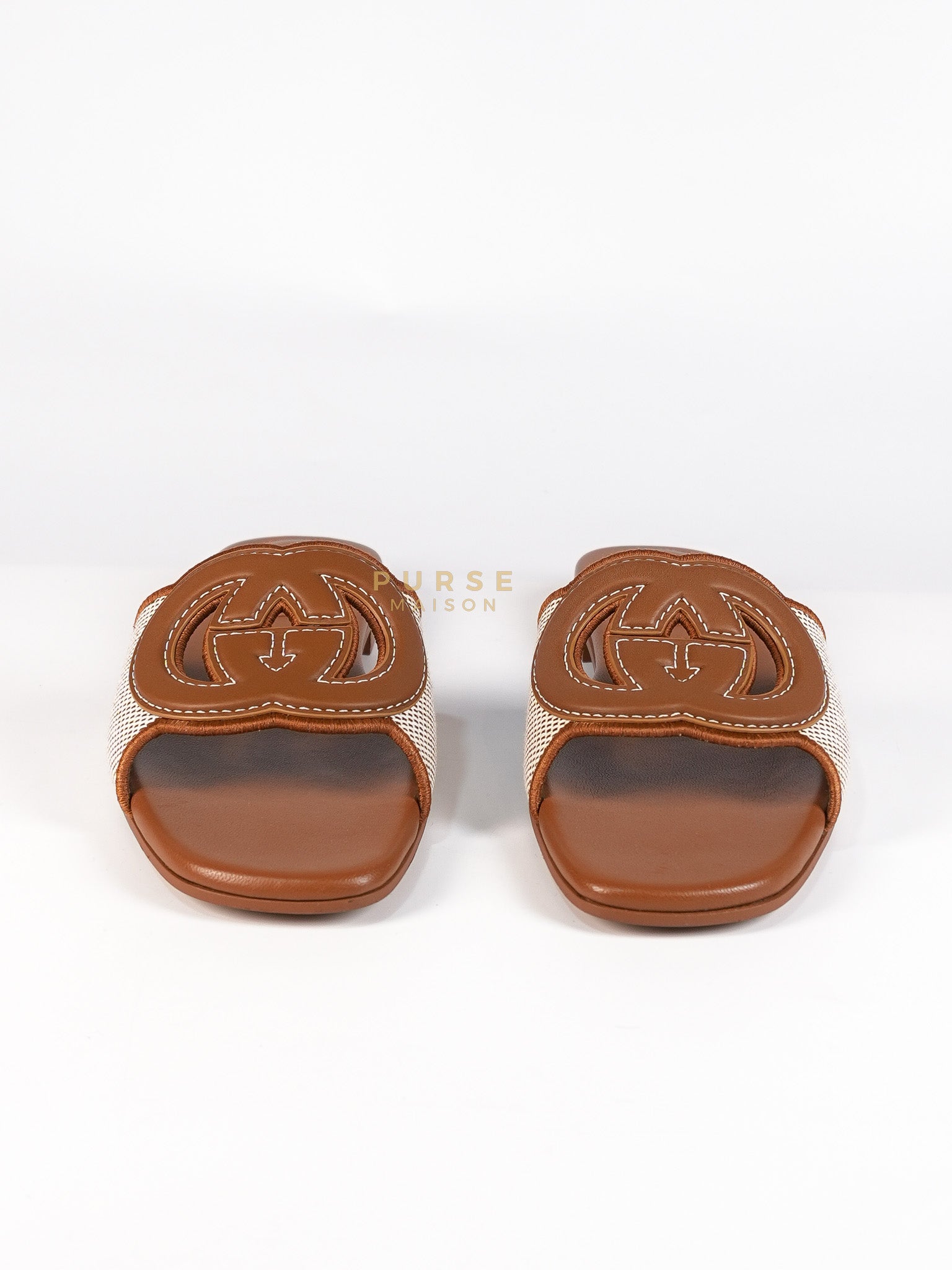 Interlocking G Slide Sandlas in Tan Size 37 EU (23cm) | Purse Maison Luxury Bags Shop