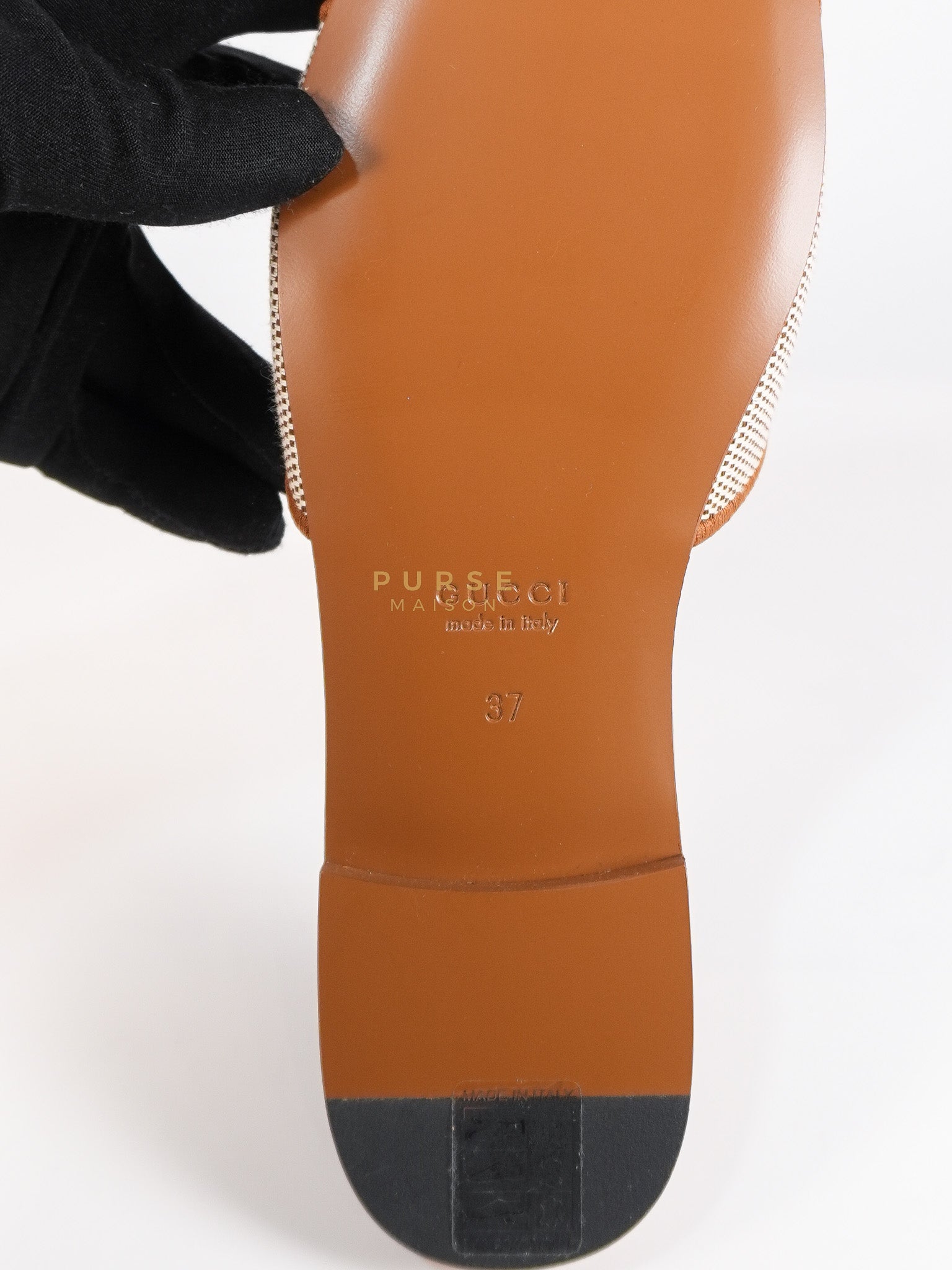 Interlocking G Slide Sandlas in Tan Size 37 EU (23cm) | Purse Maison Luxury Bags Shop