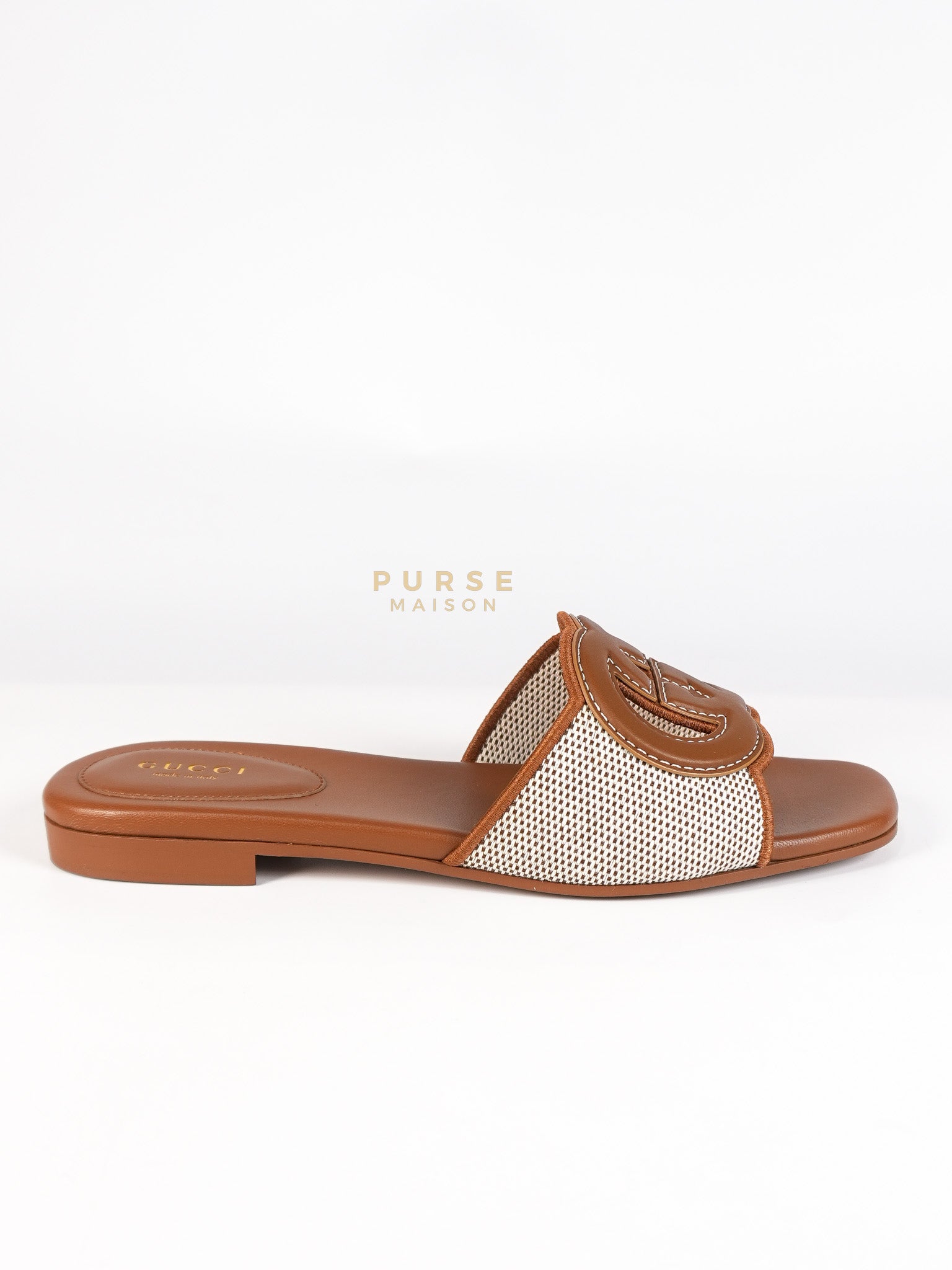 Interlocking G Slide Sandlas in Tan Size 37 EU (23cm) | Purse Maison Luxury Bags Shop