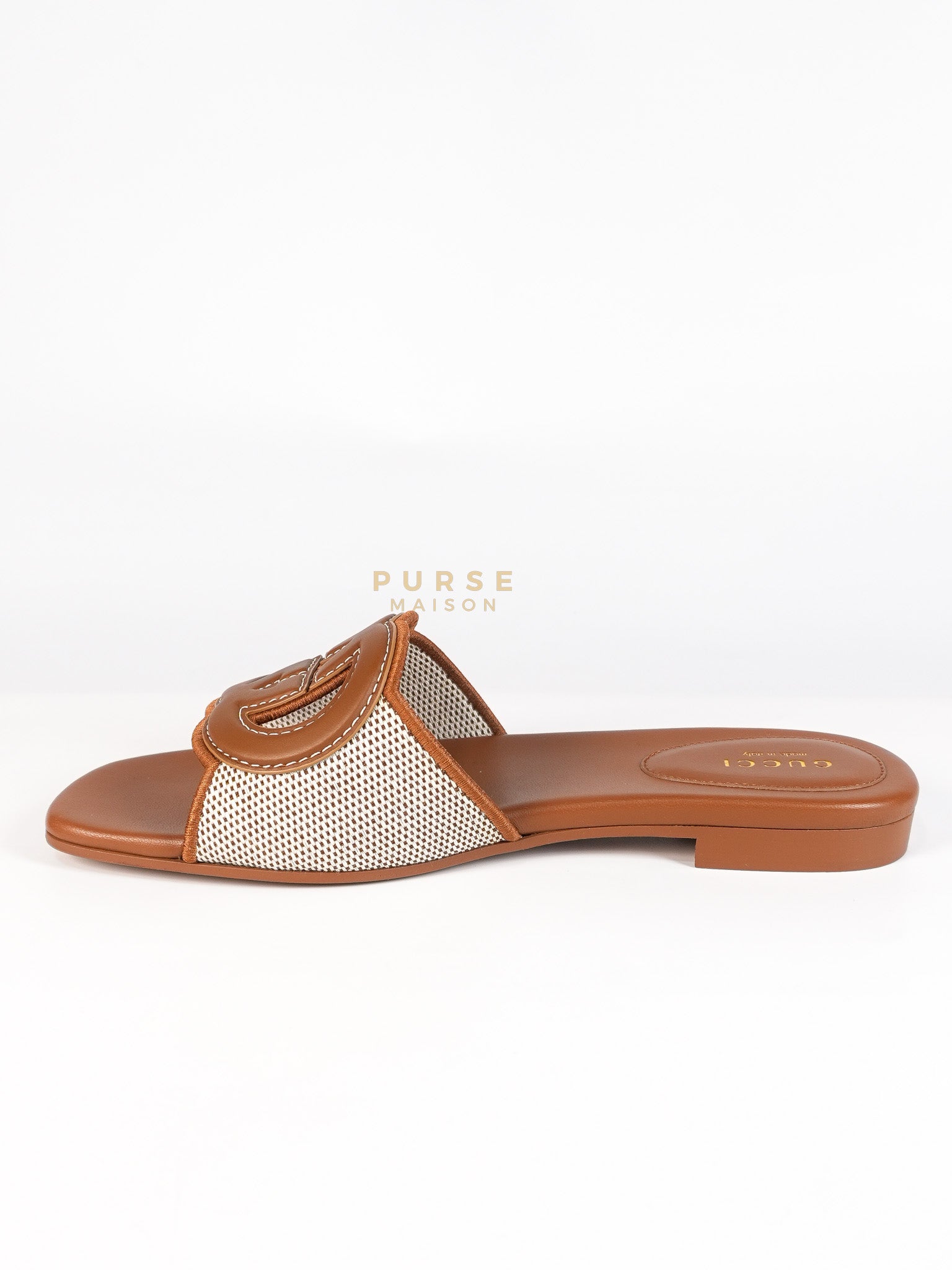 Interlocking G Slide Sandlas in Tan Size 37 EU (23cm) | Purse Maison Luxury Bags Shop