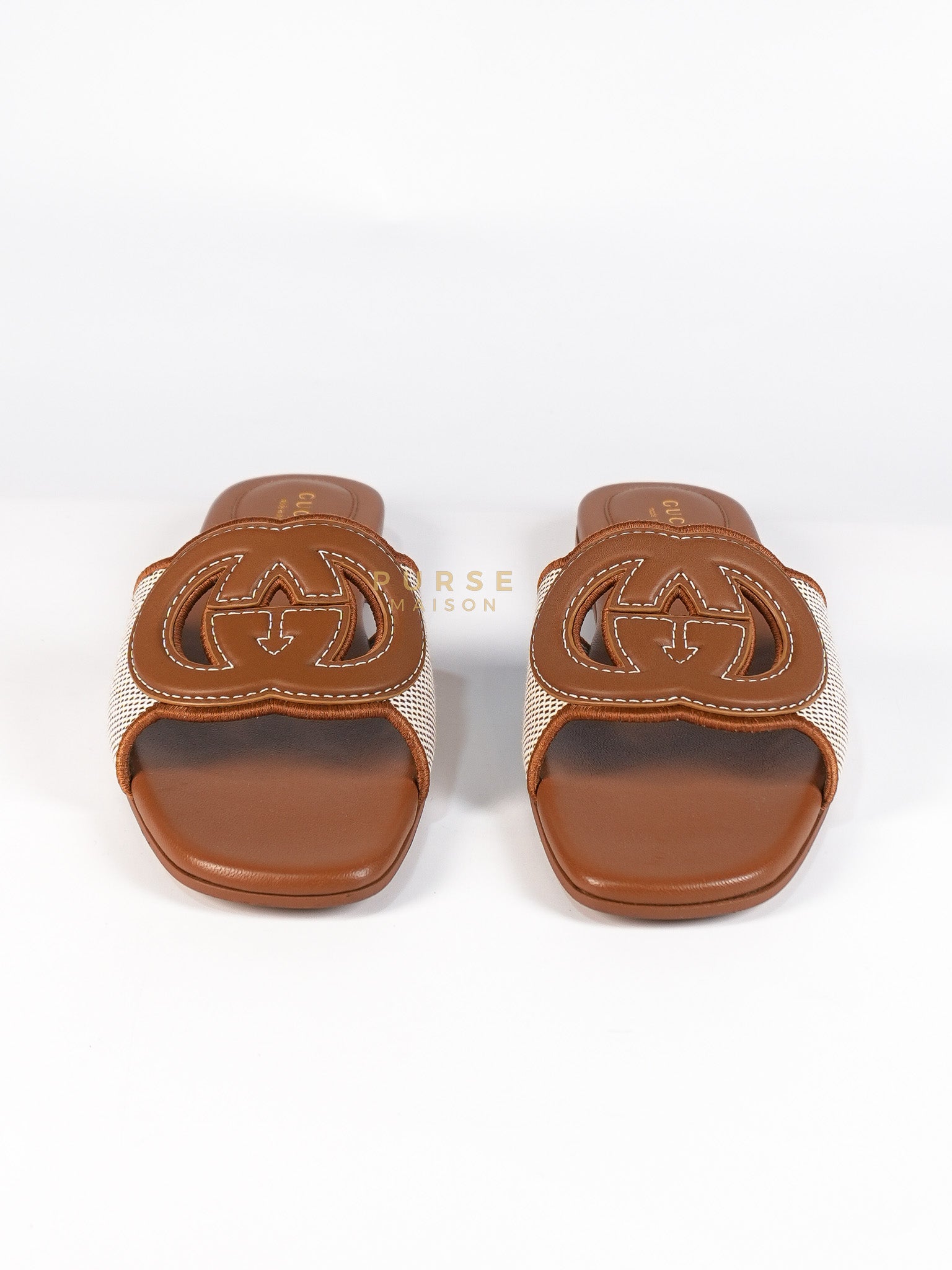 Interlocking G Slide Sandlas in Tan Size 37 EU (23cm) | Purse Maison Luxury Bags Shop