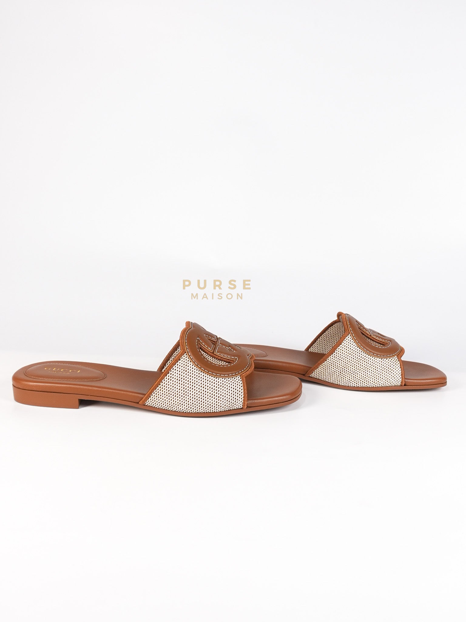 Interlocking G Slide Sandlas in Tan Size 37 EU (23cm) | Purse Maison Luxury Bags Shop