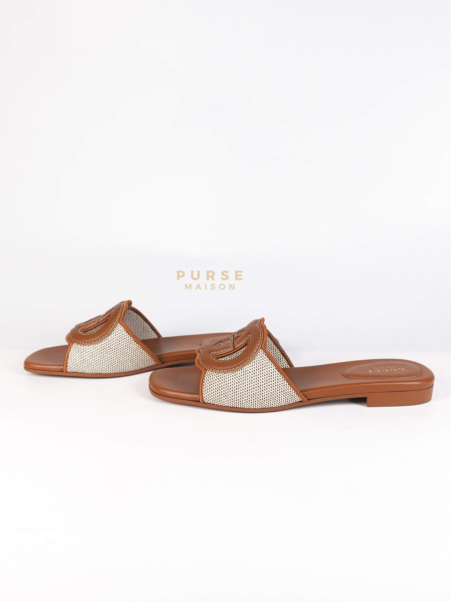 Interlocking G Slide Sandlas in Tan Size 37 EU (23cm) | Purse Maison Luxury Bags Shop